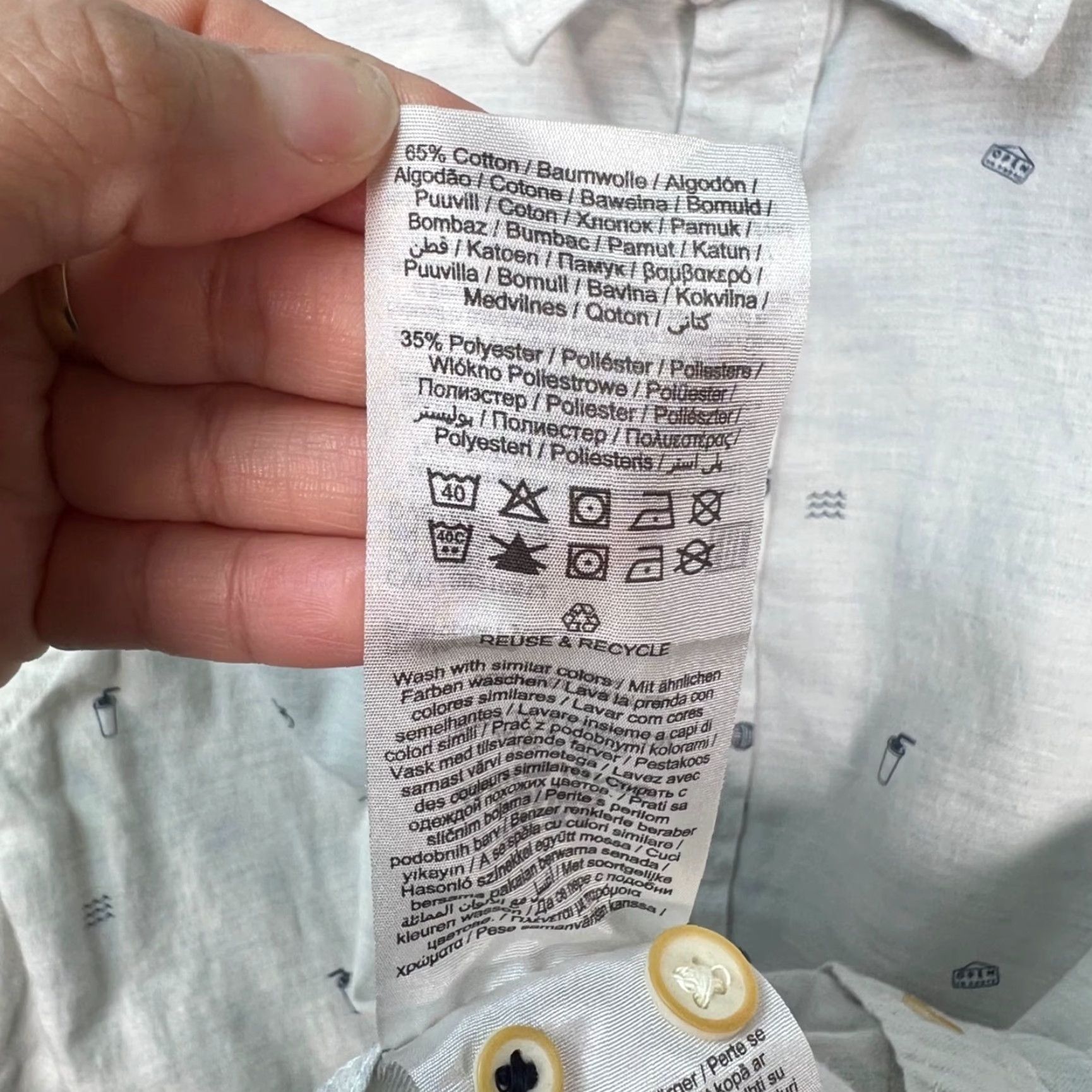 Jack & Jones JACK & JONES Mens Medium White Long Sleeve Button-Up Shirt w/ Blue Graphic Print Shirt Size US M / EU 48-50 / 2 - 5 Thumbnail