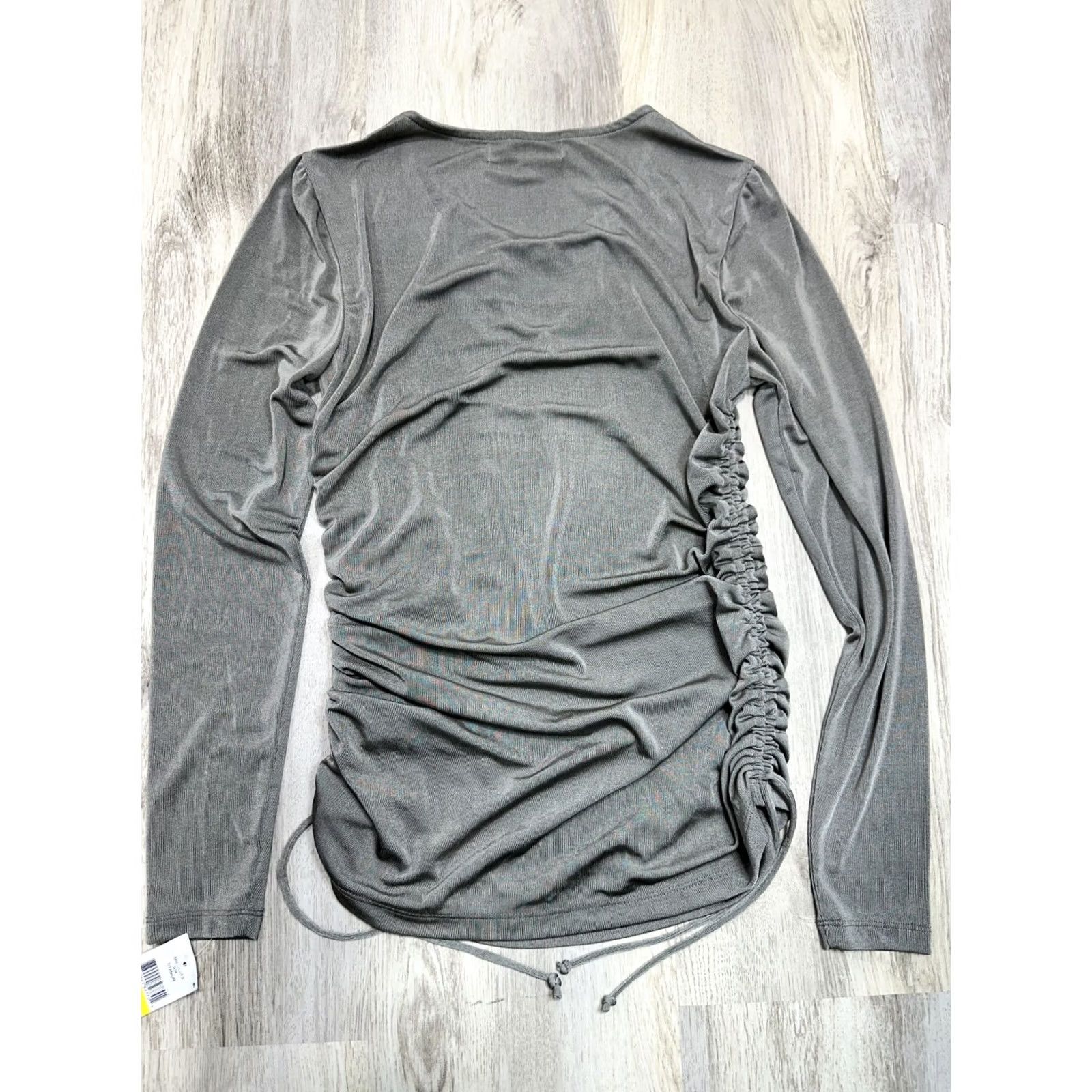 Vintage Fever Womens Dark Gray Gathered Ruched Top Shirt Chain Neck Stretch M NWT Size M / US 6-8 / IT 42-44 - 3 Thumbnail