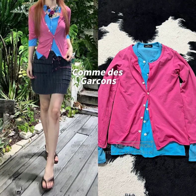 Comme Des Garcons Contrast Color Cardigan with Fake Two-Pi