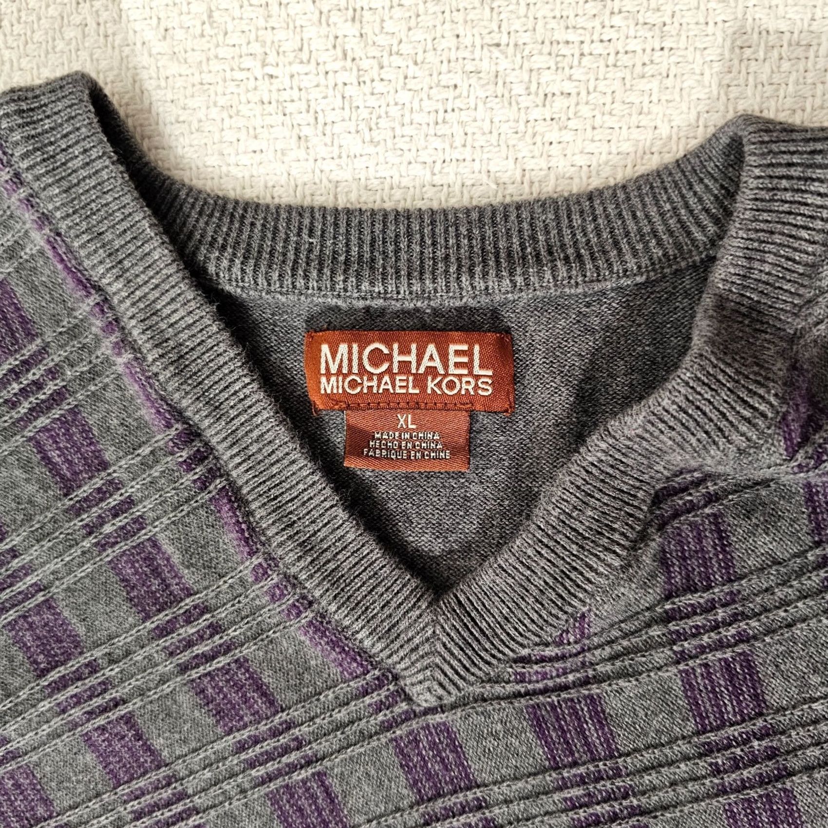Michael Kors Michael Kors Sweater Mens XL Purple Gray Argyle Knit V-Neck Long Sleeve Pullover Shirt Size US XL / EU 56 / 4 - 2 Thumbnail