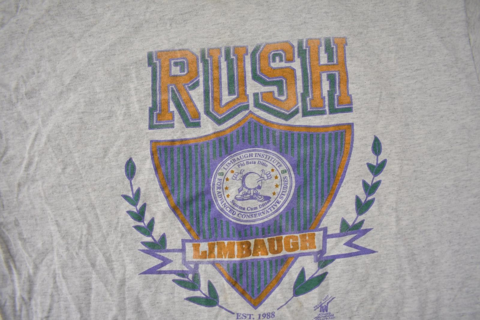 Vintage 1990s Rush Limbaugh Collegiate Graphic T-Shirt XL