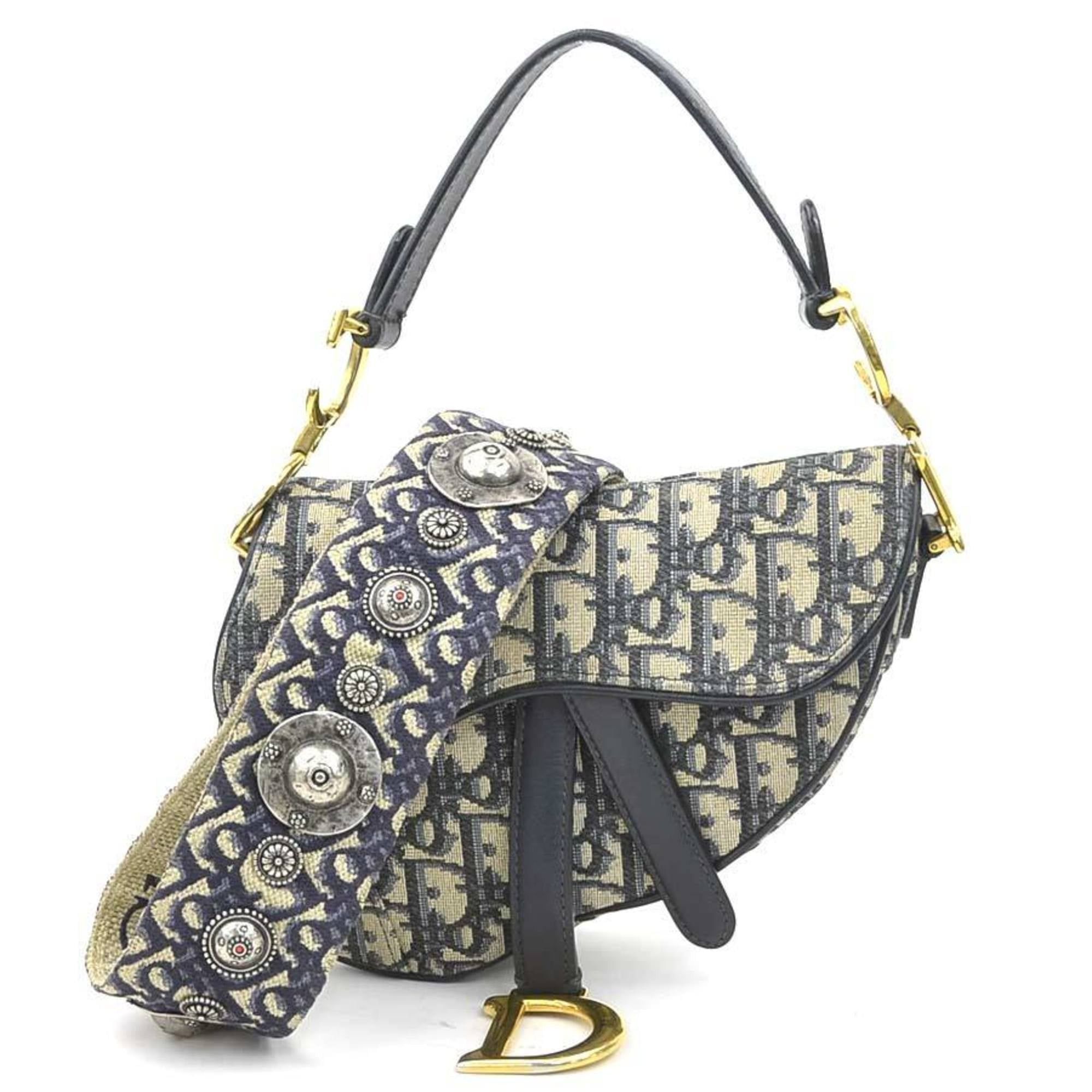 Dior Christian Dior handbag/shoulder bag, saddle bag style, canvas and leather, navy, women's, free shipping, 90243a Size ONE SIZE - 1 Thumbnail