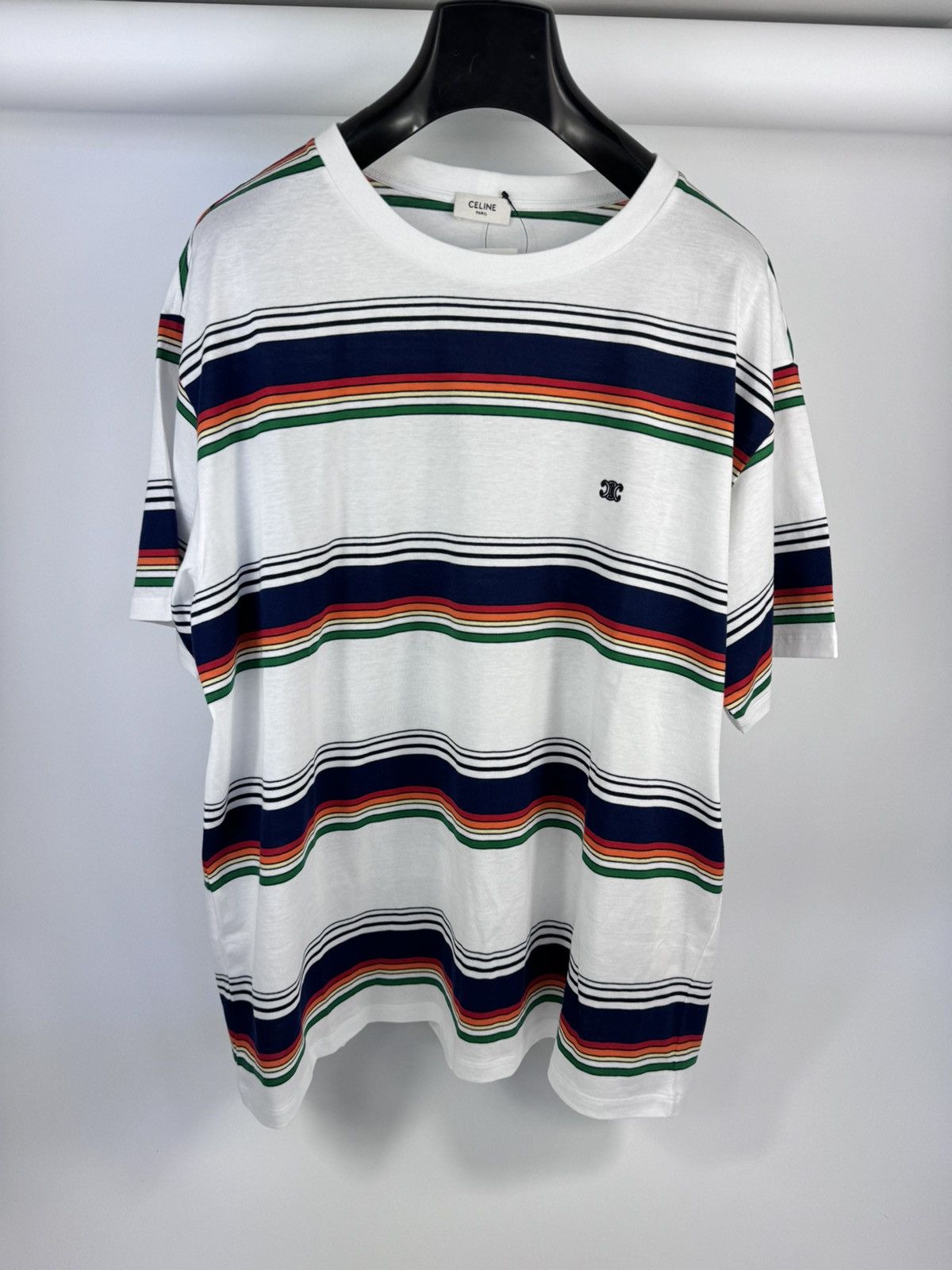 Image of Celine Multi Colour Stripet-Shirt in White, Men's (Size 2XL)