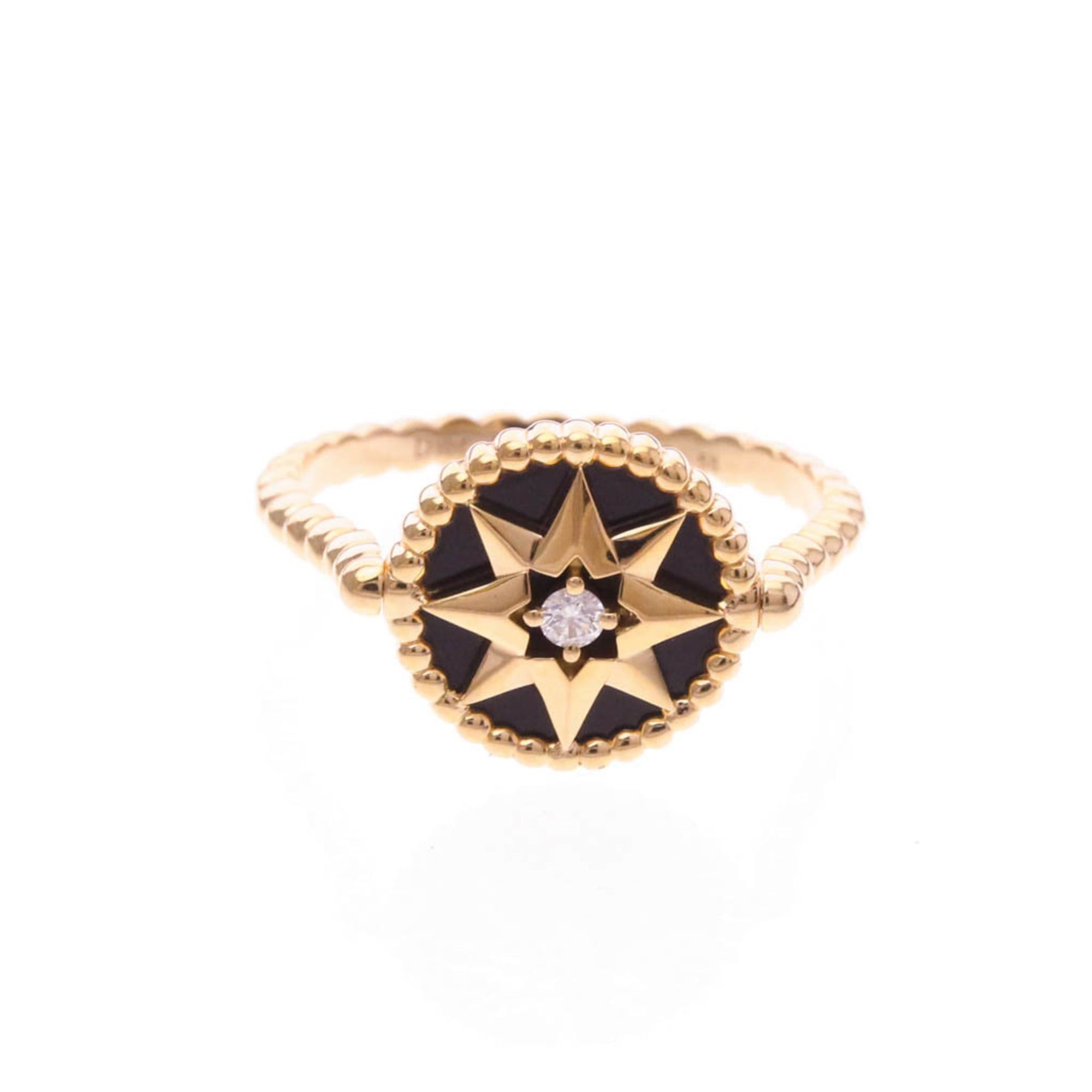 Christian Dior Rose Des Vents Ring Pink Gold (18K) Fashion DiamondOnyx Band Ring Pink Gold