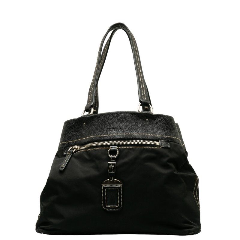 Prada Prada Prada Nylon Leather Handbag Black Canvas Handbag in Good Condition Size ONE SIZE - 1 Thumbnail