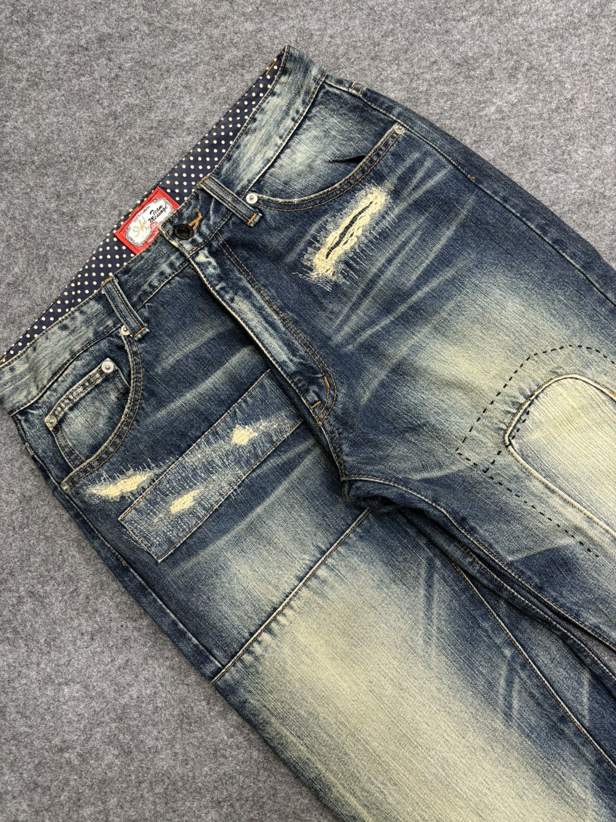 Designer 💥Denim Art💥Artisan MSG Sick Patchwork Stonewash Denim F553 Size US 31 - 10 Thumbnail