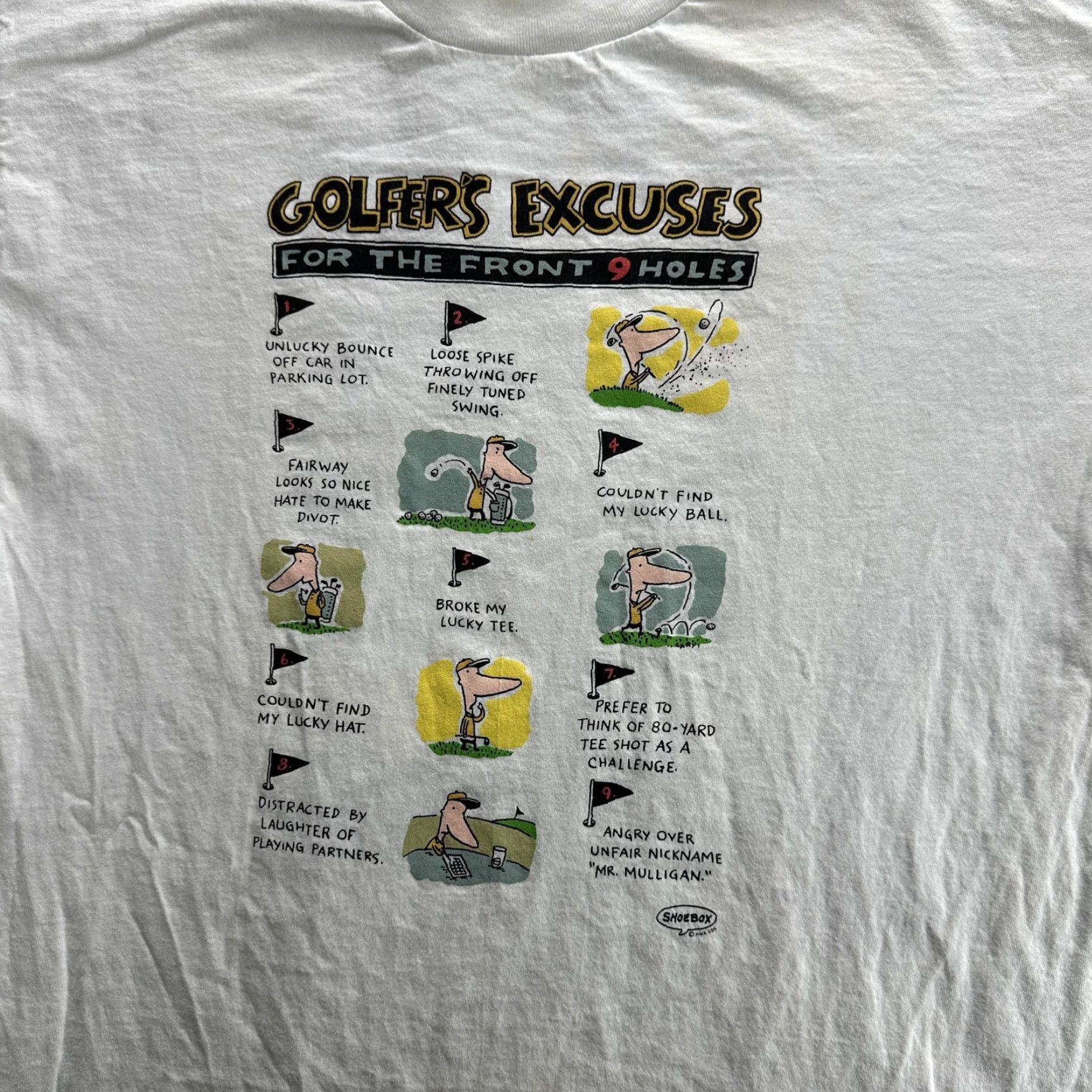Vintage VINTAGE Silver Mountain Shoebox Golfers Excuses T-Shirt Mens XL White Funny Cartoon Graphic 90s Tee Size US XL / EU 56 / 4 - 7 Thumbnail