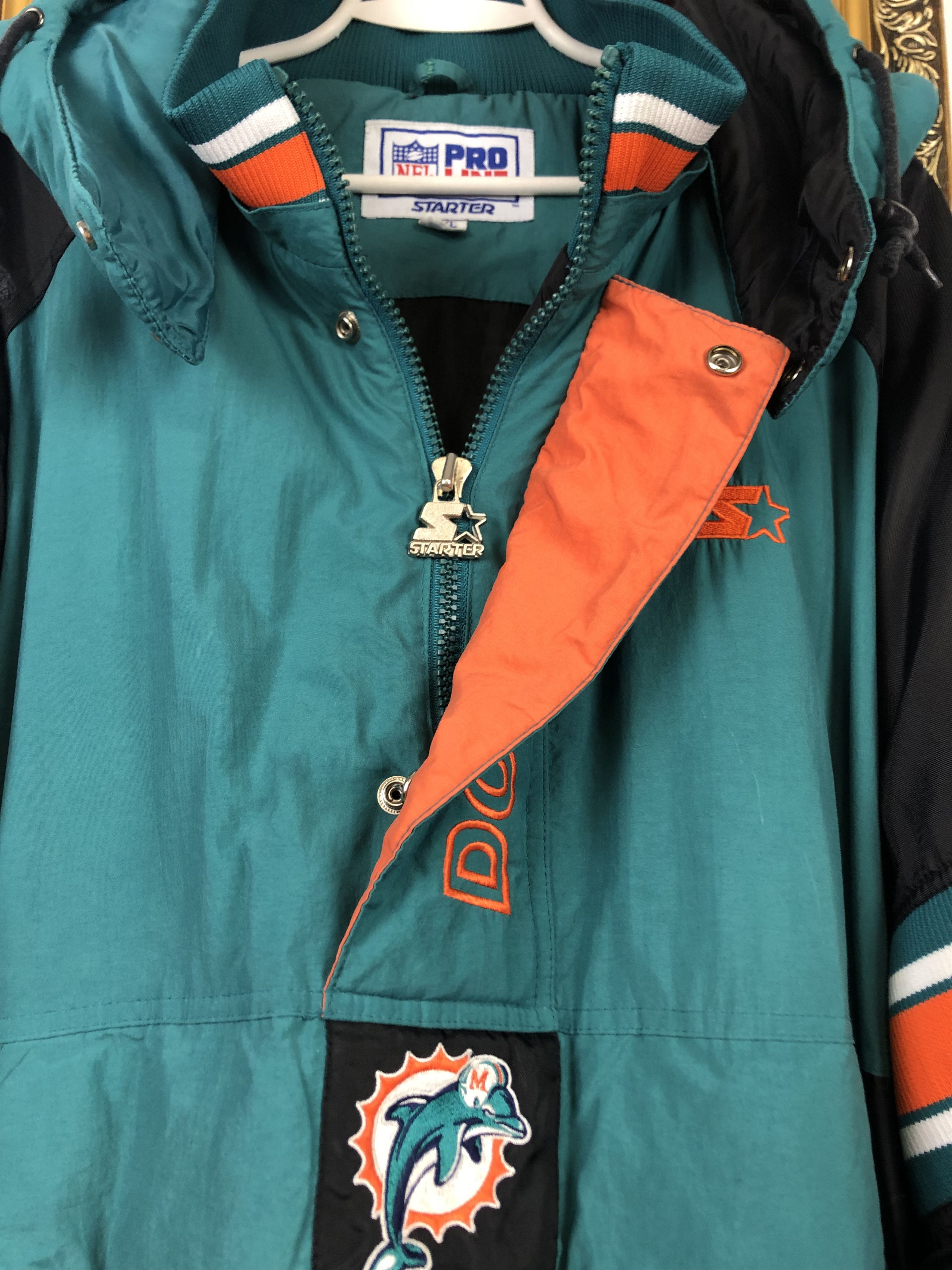 Starter × Vintage Vintage 90s Starter Miami Dolphins Hooded Jacket Bomber Rare Size US XXL / EU 58 / 5 - 5 Thumbnail