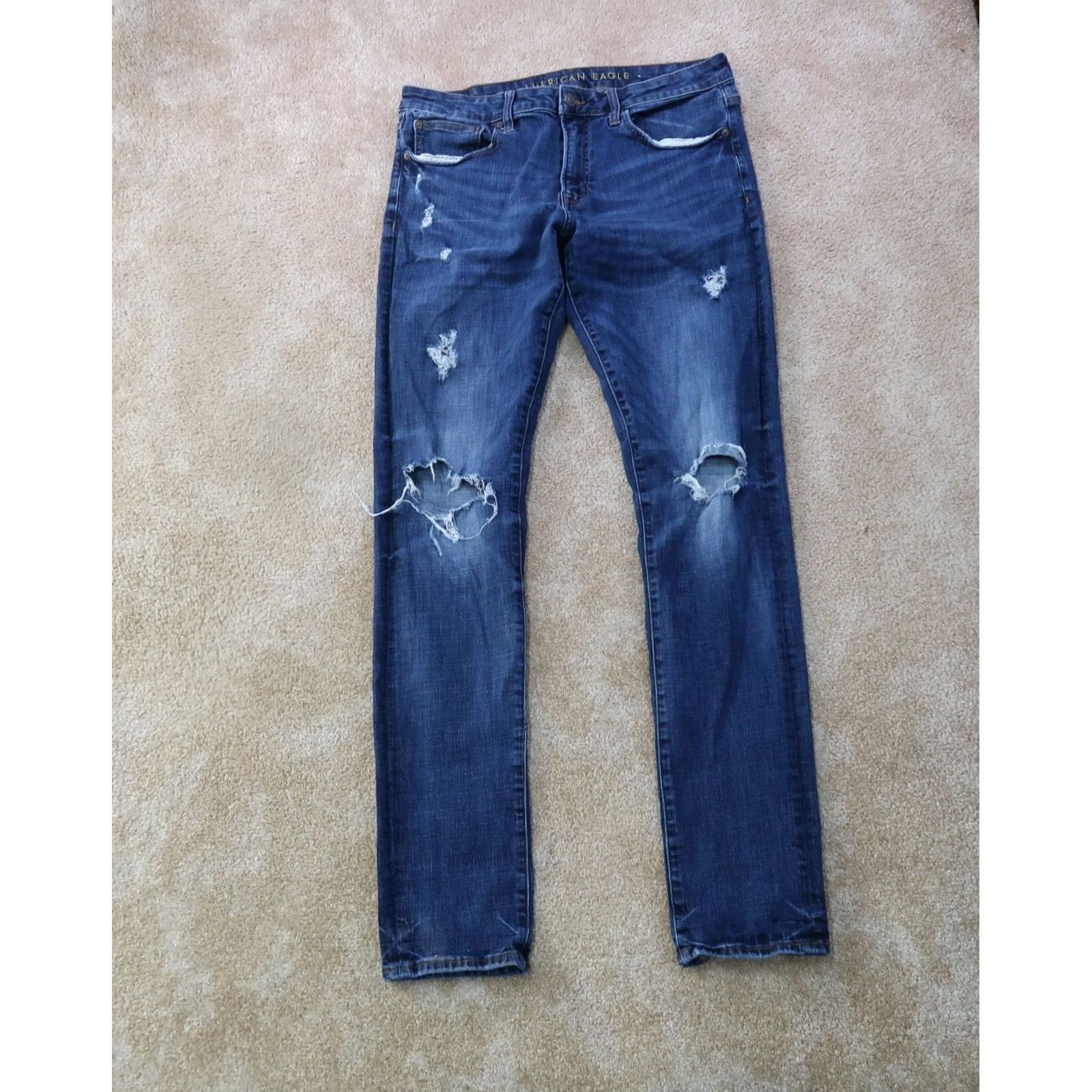 American Eagle Outfitters American Eagle Outfitters Jeans Slim 34x36 Blue Denim Distressed 5-Pocket Men’s Slim Fit Classic Straight Pant Size US 34 / EU 50 - 2 Thumbnail