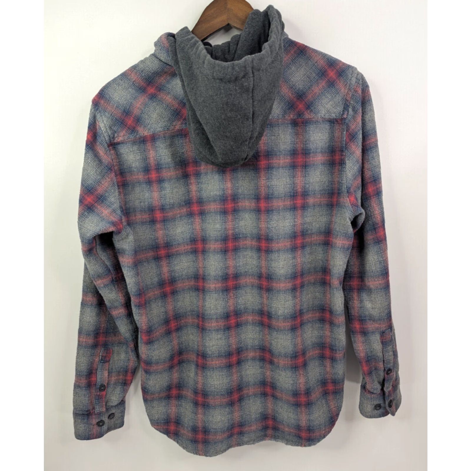 RVCA RVCA Christian Fletcher Hooded Flannel Shirt Mens M Red Gray Plaid Shacket Skate Shirt Size US M / EU 48-50 / 2 - 5 Thumbnail