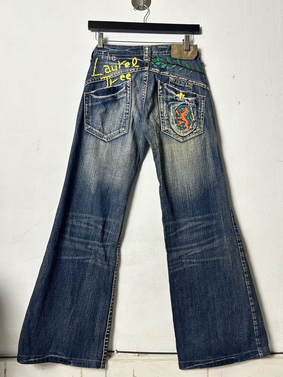 Drive jeans embroidery super flare boocut jeans punk grunge