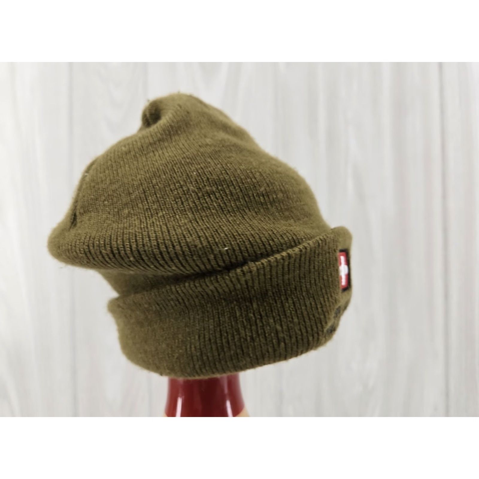 Vintage Swiss Military Beanie Cap Winter Hats Mens One Size Green Beanie Winter Cap Logo Solid Beanie Mens Size ONE SIZE - 7 Thumbnail