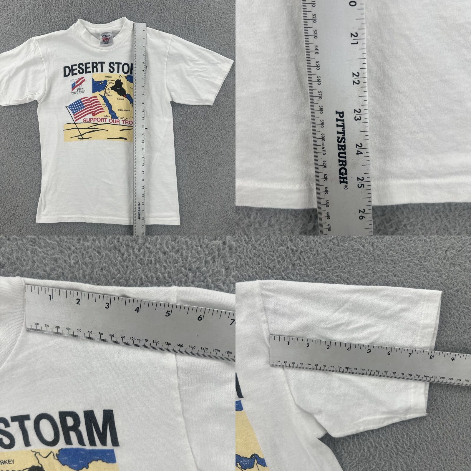 Vintage VINTAGE Oneita Mens L White Desert Storm Graphic Print USA Made Shirt 90s Patriotic Military Crew Neck Size US L / EU 52-54 / 3 - 9 Thumbnail