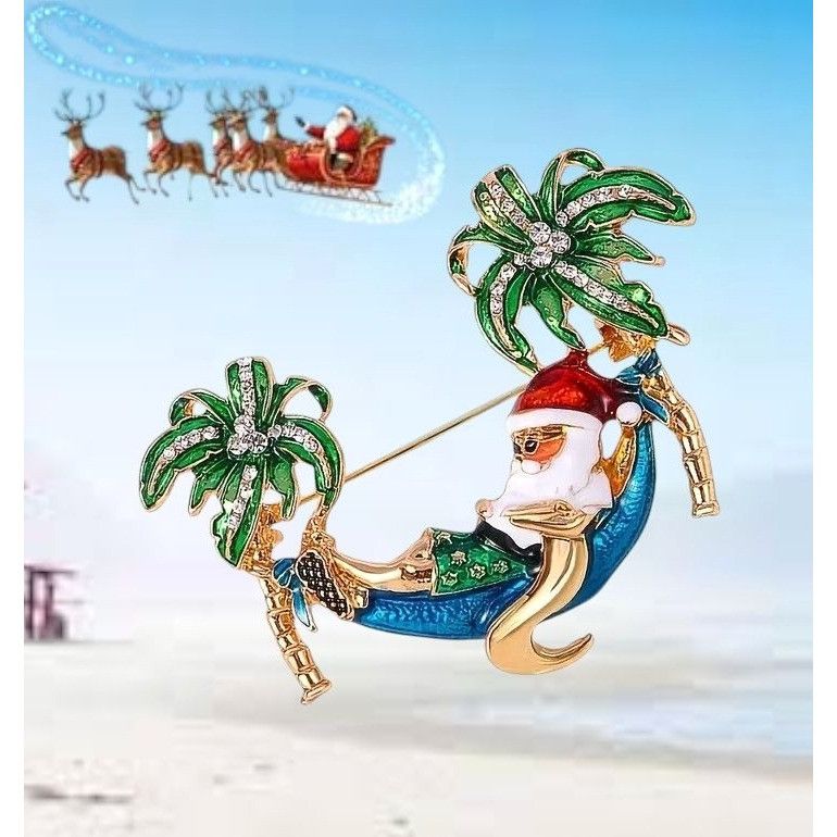 Handmade Palm tree Santa Brooch Pin New Beach Bound Coming to Coast I Size ONE SIZE - 3 Thumbnail
