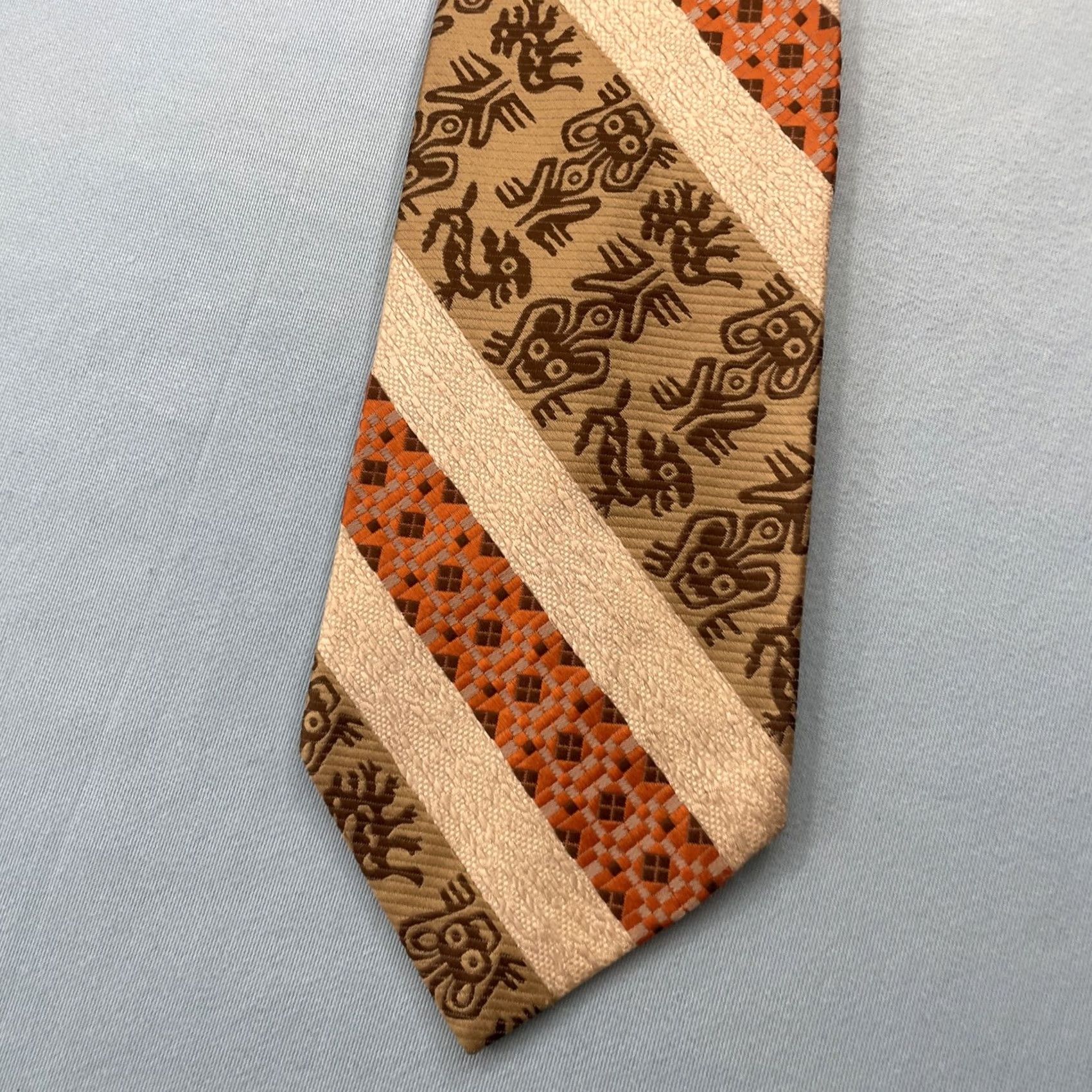 Vintage VINTAGE Necktie Ties+ Dacron ExtraWide Kipper 4.5" Tribe Brown Orange TieTac Men Tie Size ONE SIZE - 3 Thumbnail