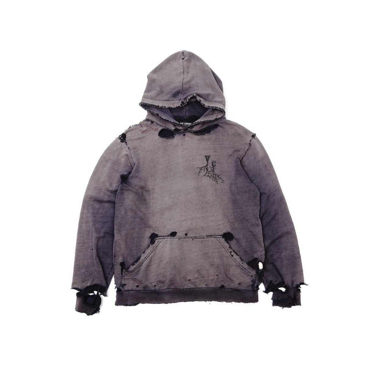 image of Raf Simons 2002Aw Virginia Creeper Distressed Hoodie in Black, Men's (Size Small)