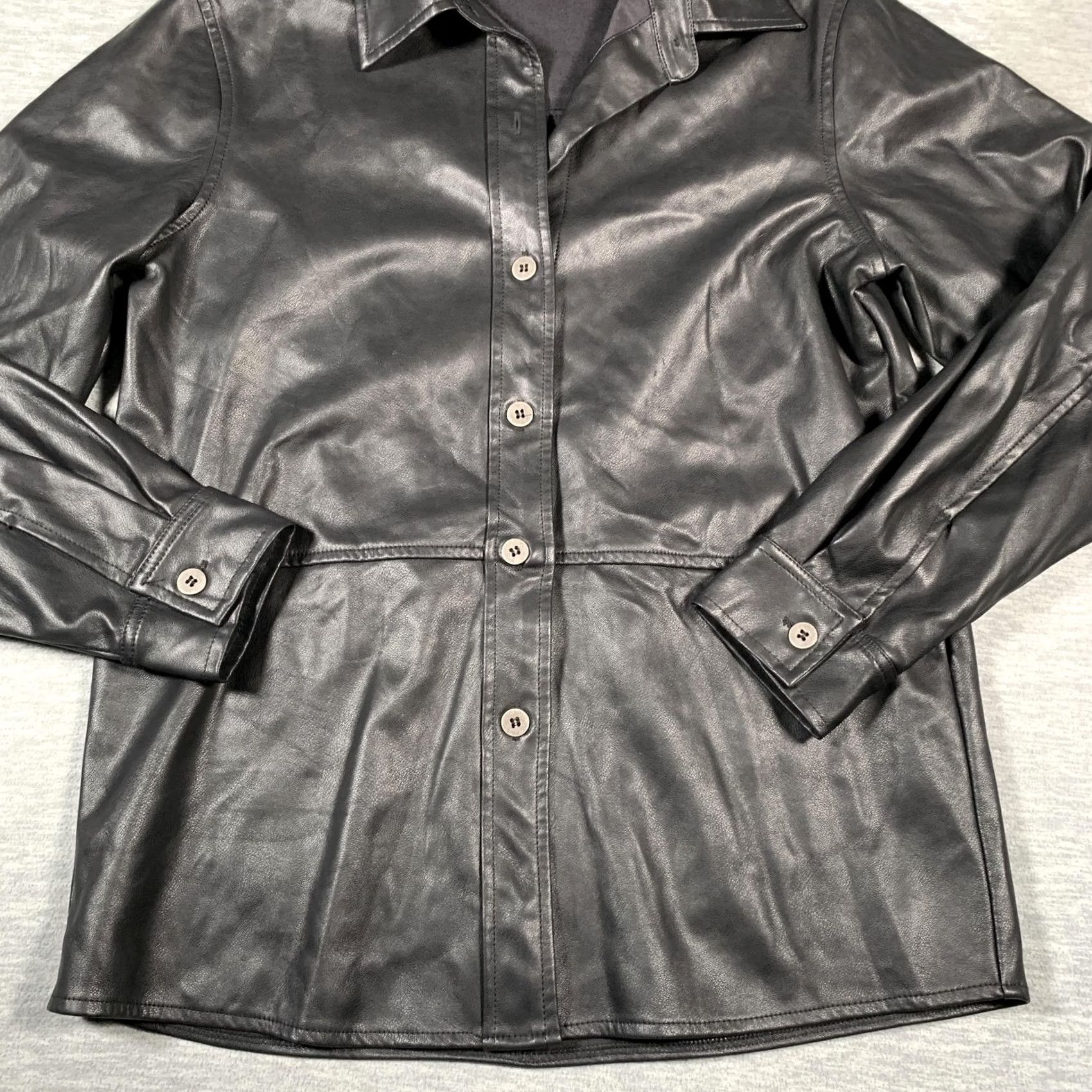 Forever 21 Forever 21 Jacket Womens Large Black Faux Leather Shirt Shacket Button Front Size L / US 10 / IT 46 - 3 Thumbnail