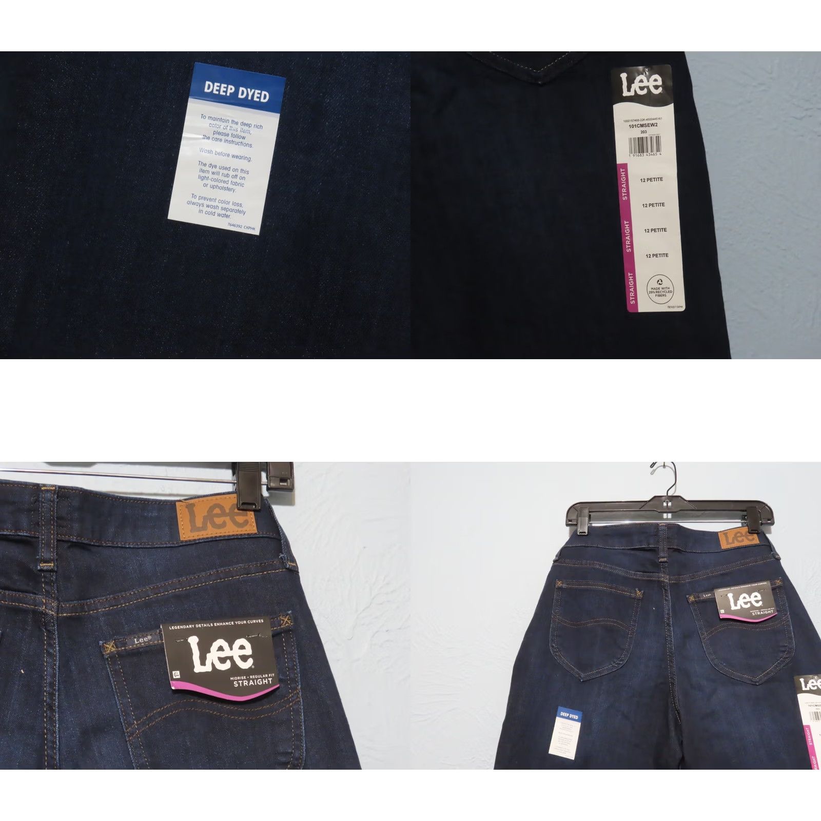 Lee Lee Jeans Women 12 Petite Deep Dyed Midrise Regular Straight Leg Blue NWT Size 34" / US 12 / IT 48 - 8 Thumbnail