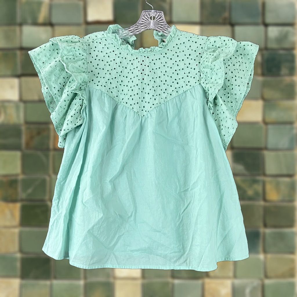 Vintage A New Day Blue Teal Blouse Women's M Short Sleeve Size M / US 6-8 / IT 42-44 - 1 Thumbnail