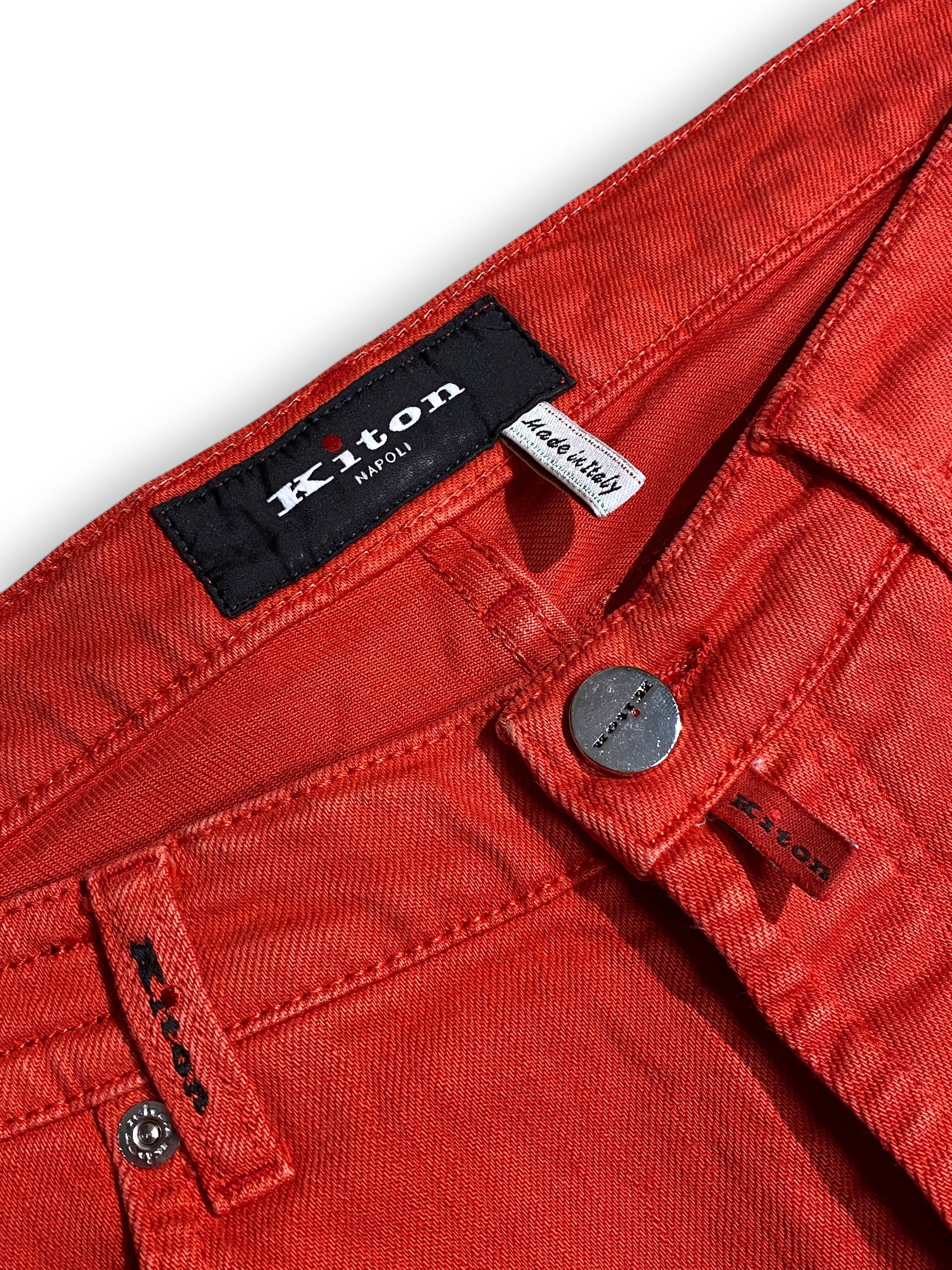 Kiton Kiton Red 5 Pocket Classic Washed Denim Slim Jeans Pants Size US 35 - 9 Thumbnail