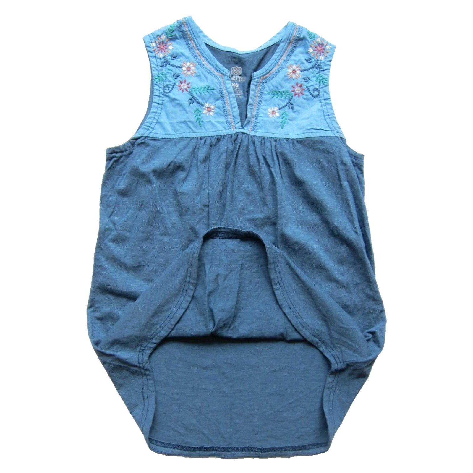 Vintage VINTAGE Sherpa Nepal Cotton Jersey Blue Embroidered Floral Sleeveless Tank Blouse XS Size XS / US 0-2 / IT 36-38 - 5 Thumbnail
