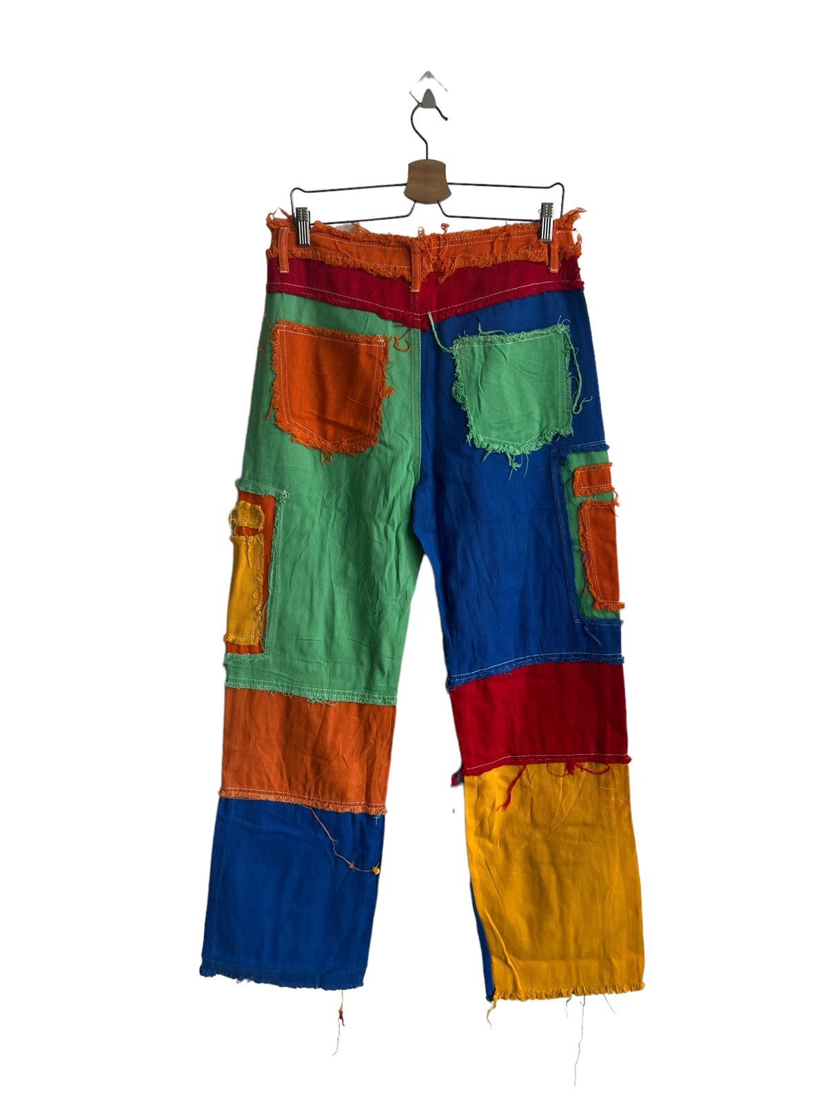 Japanese Brand Insane Beautiful Crazy Patchwork Multicolor Baggy Denim Jean Size US 33 - 7 Thumbnail