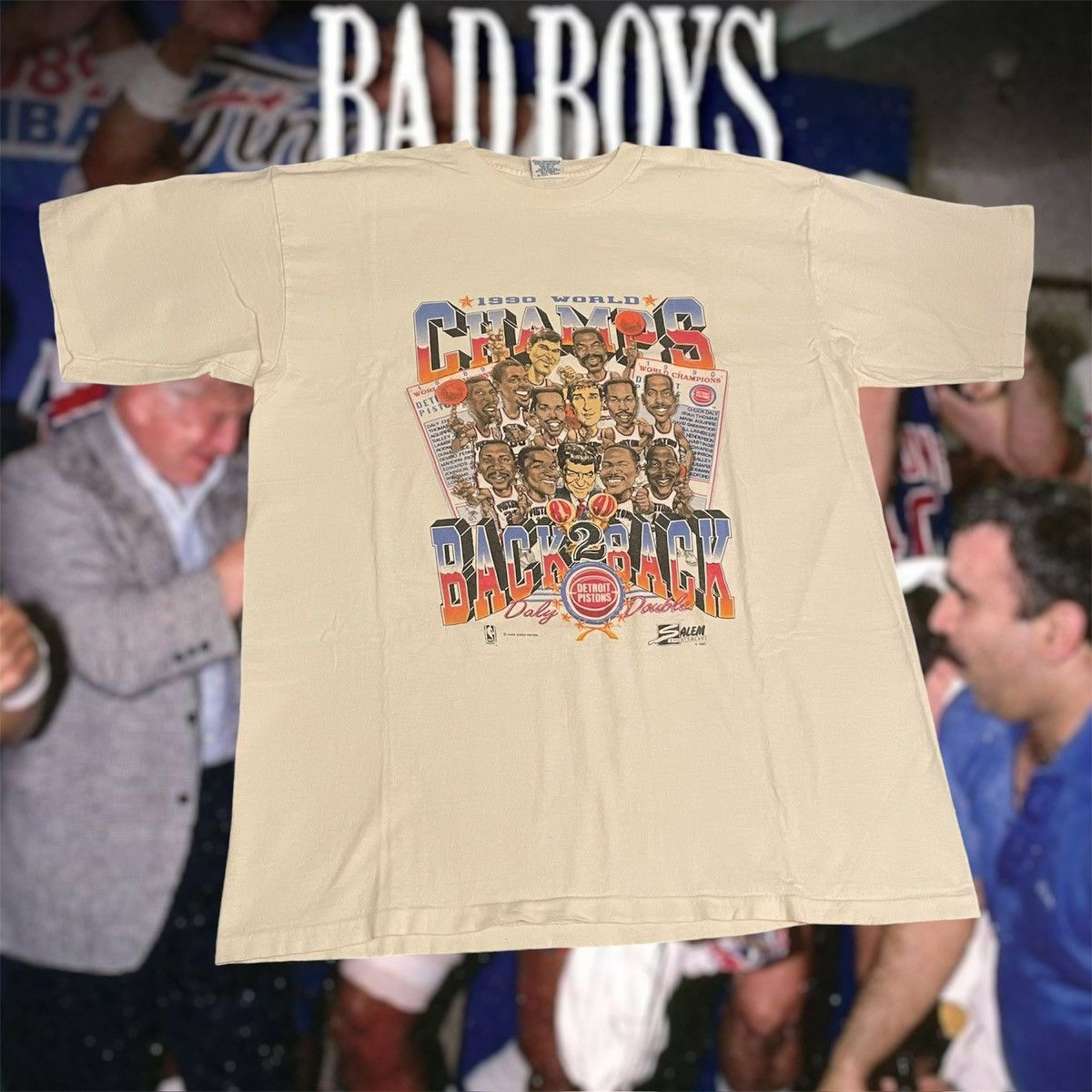 NBA × Salem Sportswear × Vintage Vintage 1989 NBA Detroit Pistons Champions Basketball Tee Size US XL / EU 56 / 4 - 1 Thumbnail
