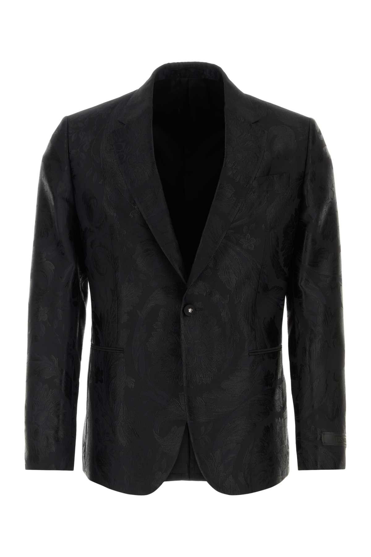 image of Versace Embroidered Jacquard Blazer in Black, Men's (Size Medium)