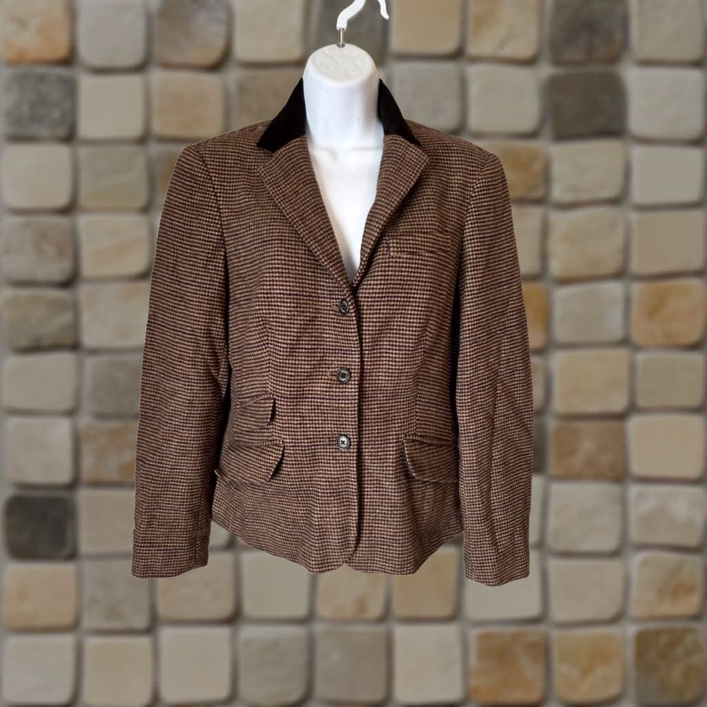 Chaps Chaps Womens Brown Plaid Wool Blazer Jacket Size 8 Velvet Collar Size M / US 6-8 / IT 42-44 - 1 Thumbnail