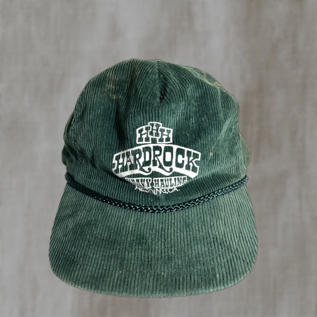 VINTAGE Otto Cap Strapback Corduroy Green Baseball Cap Men One Size Stains Marks West Coast Hauling Redding CA