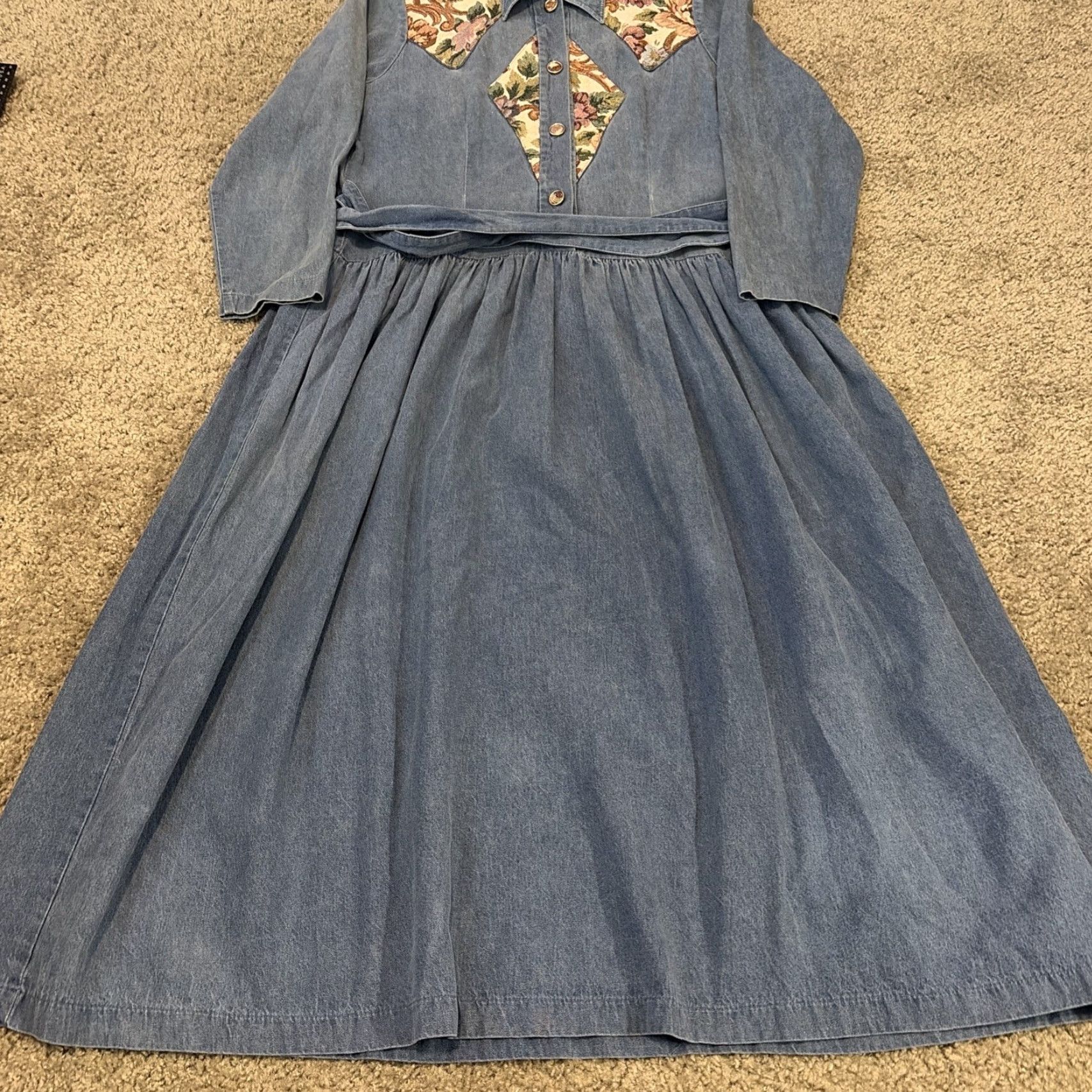 Denime VINTAGE RGY Denim Shirt Dress Long Sleeve Floral Panels Blue 10 Buttons Womens Regular Long Shirt Dress Size L / US 10 / IT 46 - 4 Thumbnail