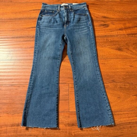 Loft LOFT The Kick Crop High Rise Blue Flare Jeans Sz 28 Size 28" / US 6 / IT 42 - 4 Thumbnail