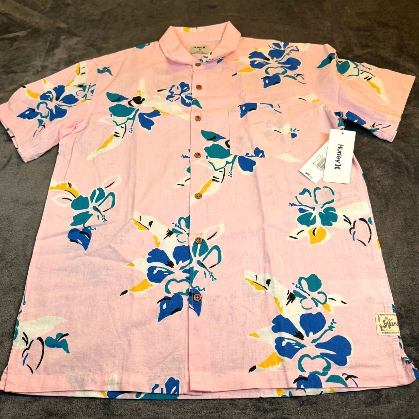 Hurley Hurley Rincon Linen SS Button Up Shirt Mens Medium Flamingo Pink Floral Surf NWT Size US M / EU 48-50 / 2 - 3 Thumbnail
