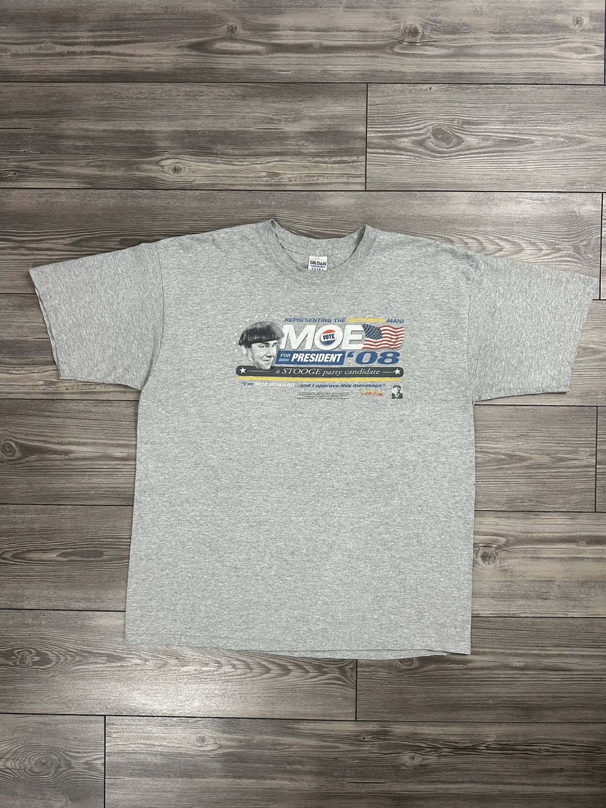 Gildan Vintage Y2K Three Stooges Moe For President Funny T Shirt Size US XL / EU 56 / 4 - 1 Thumbnail