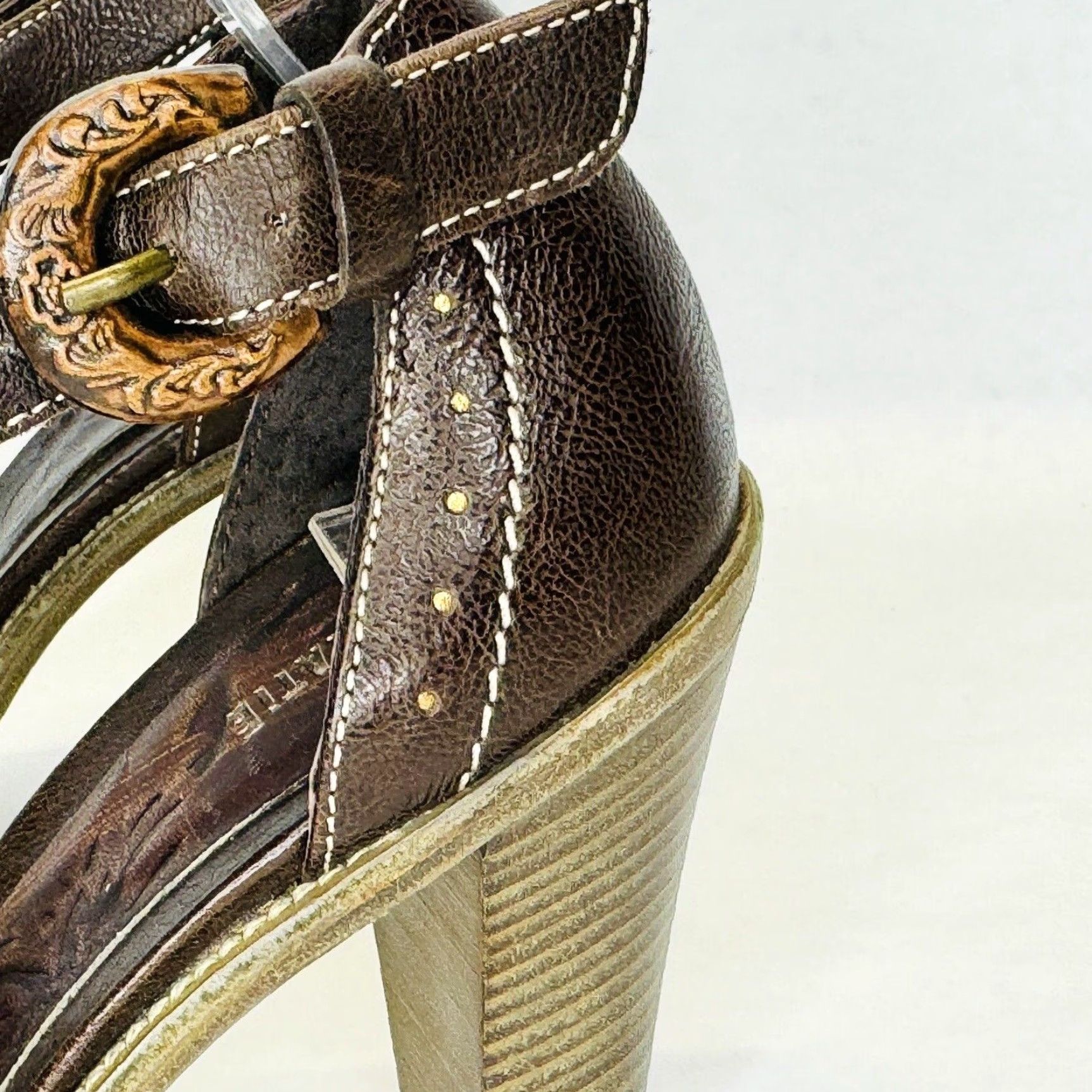 Vintage Vic Matie Ankle Strap Sandals Block Heel Size 36 Brown Leather Buckle Slingback Open Toe Women Size US 6 / IT 36 - 7 Thumbnail