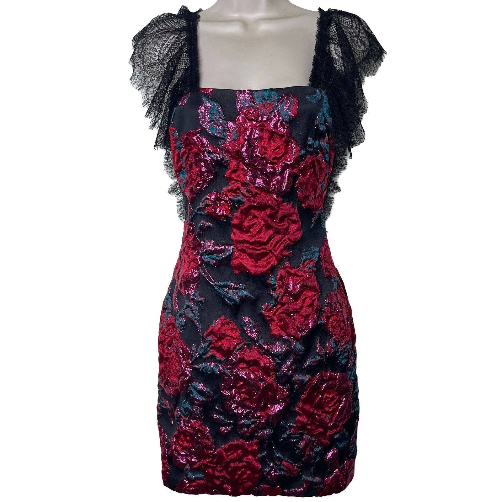 Other NWT Sandra Mansour jacquard pink roses mini black dress Size XS / US 0-2 / IT 36-38 - 1 Thumbnail