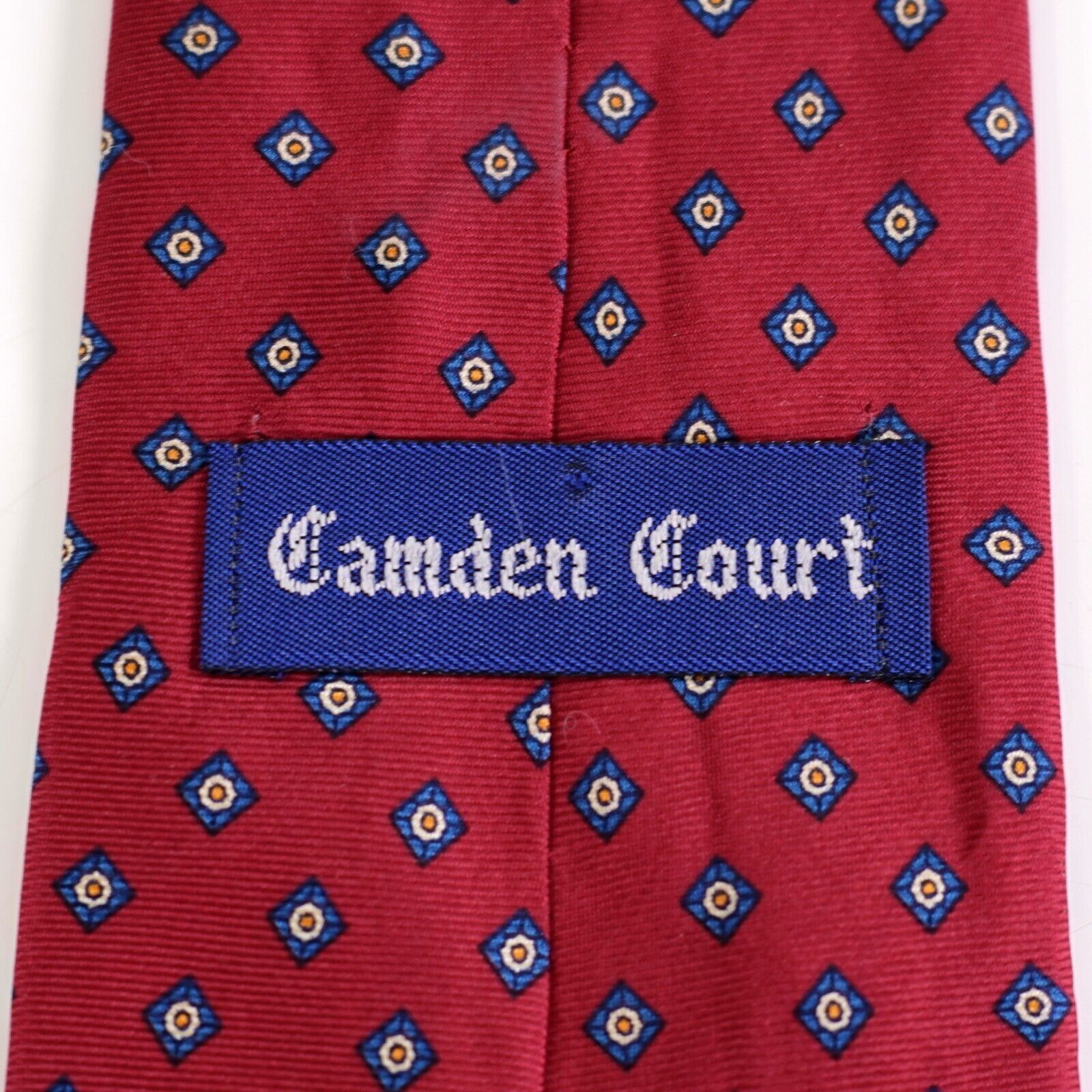 Designer Camden Court Red Blue Geometric Floral Print Short Silk Tie Size ONE SIZE - 3 Thumbnail