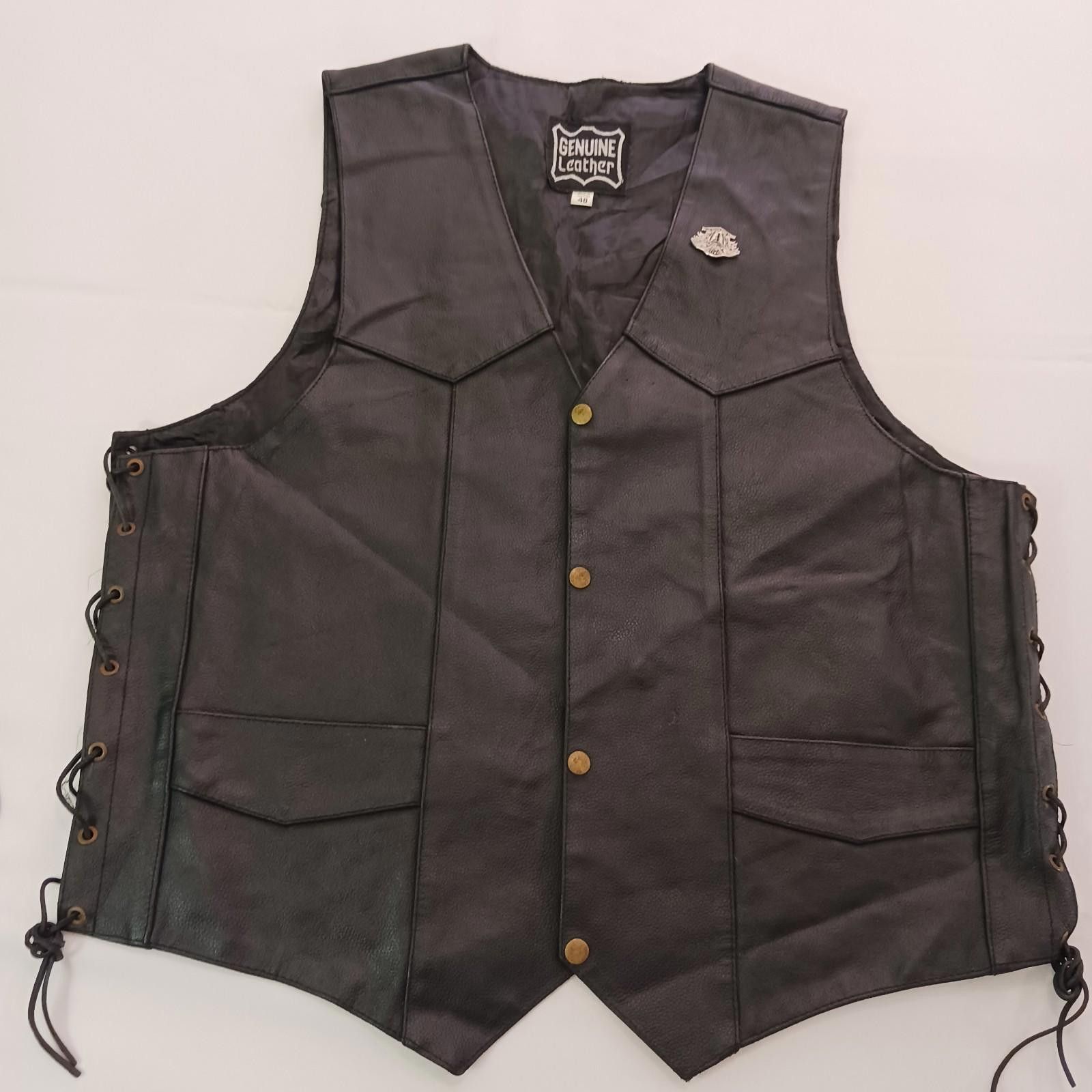 Genuine Leather Genuine Leather Men's Black Real Leather Snap Button Vest 48 Size US M / EU 48-50 / 2 - 11 Thumbnail
