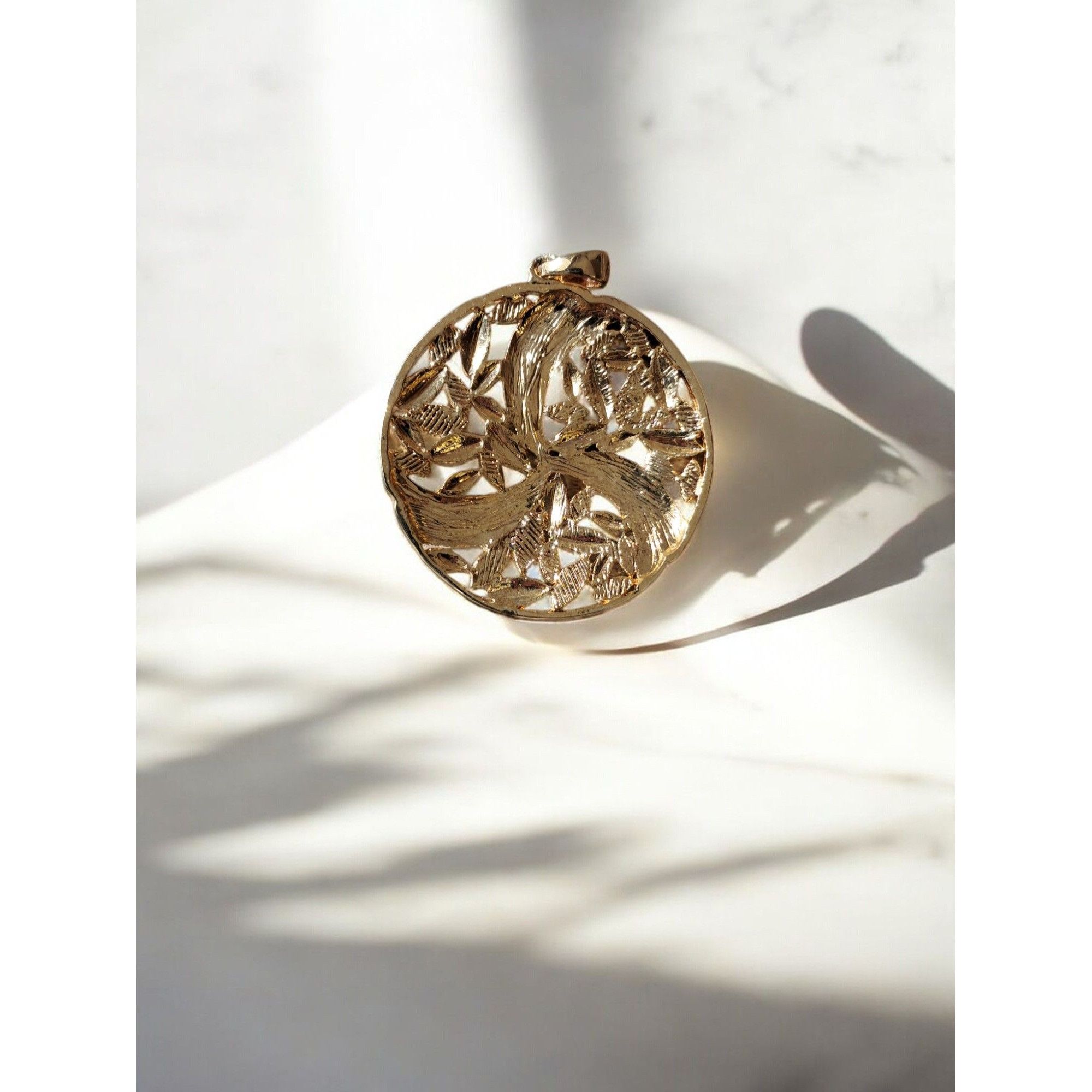 Other Bold Modern Floral Motif Pendant—Gold & Silver Toned Leaves Size ONE SIZE - 2 Thumbnail