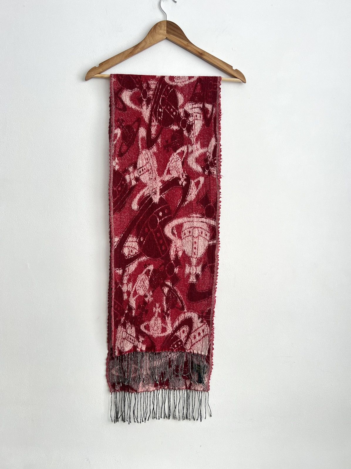 Vivienne Westwood 🔥Vintage Vivienne Westwood Orb Jacquard Wool Blend Red Scarf Size ONE SIZE - 3 Thumbnail