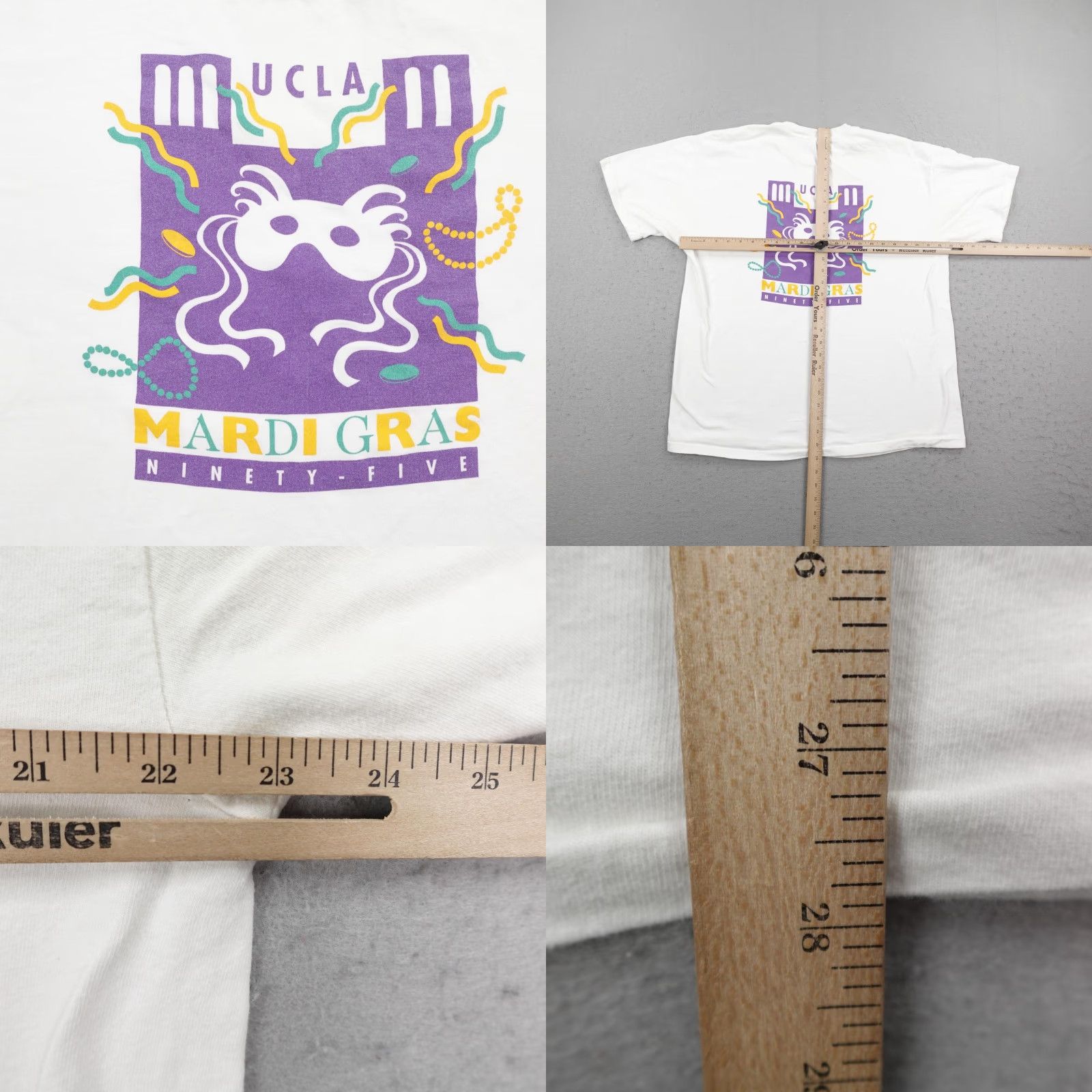 Hanes VINTAGE UCLA Bruins Mardi Gras Shirt Mens XL White Graphic Print 1995 90s Tee Size US XL / EU 56 / 4 - 8 Thumbnail
