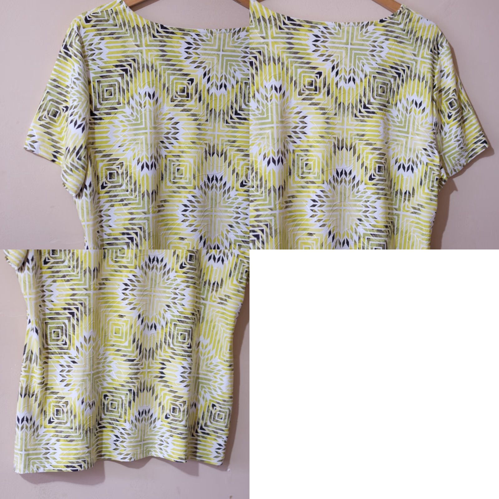 JM Collection JM Collection Top Stretch Textured Short Sleeve Women's XL Blouse White/Yellow/Green Size XL / US 12-14 / IT 48-50 - 8 Thumbnail