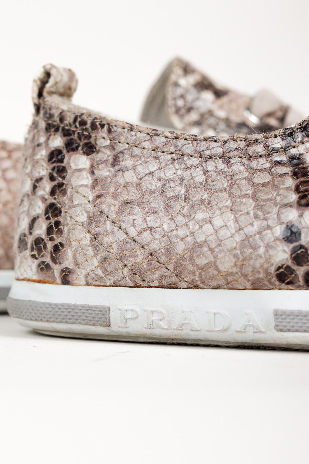 Prada Prada Red Label Taupe Snake Print Satin Ribbon Tied Sneakers Size US 7.5 / IT 37.5 - 9 Thumbnail