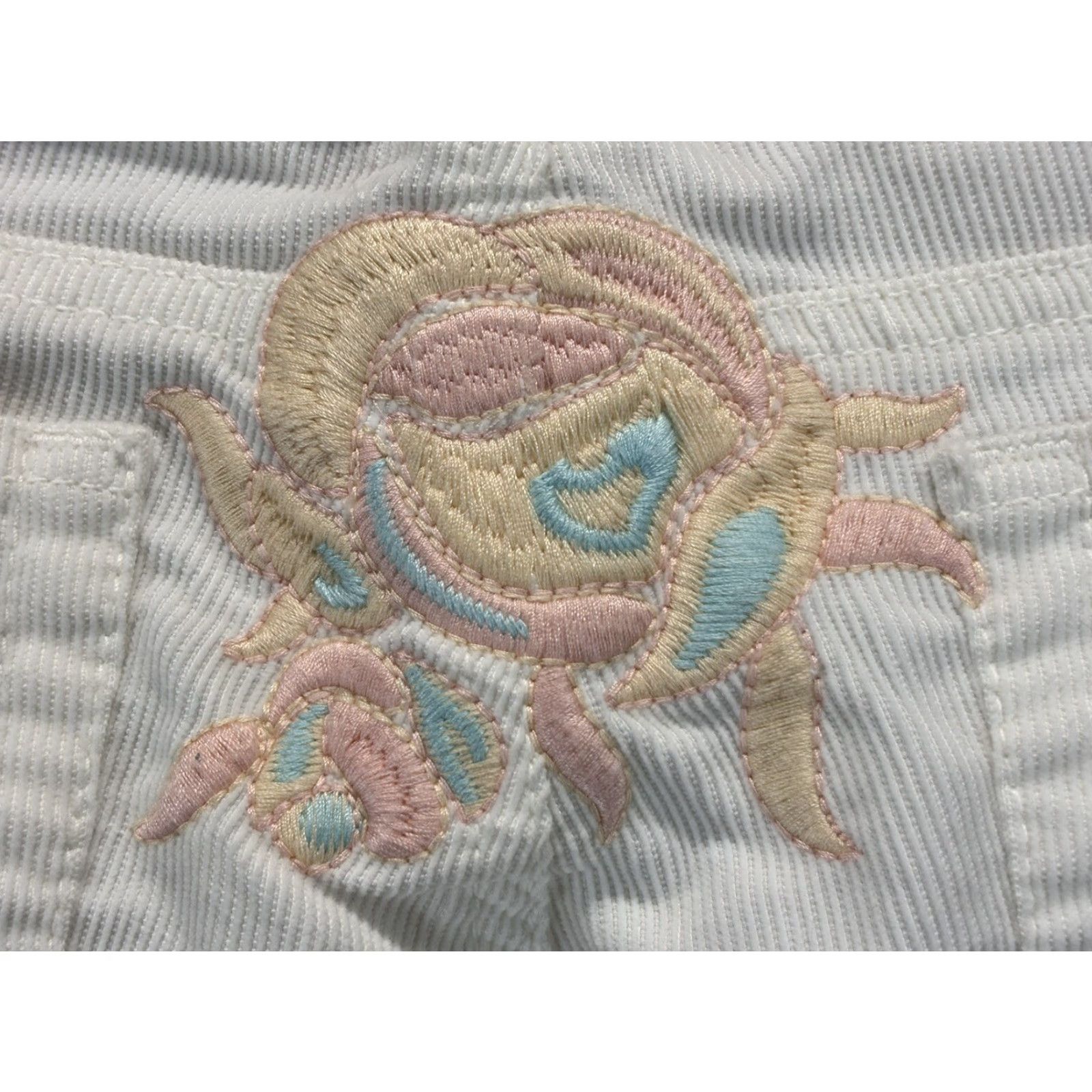 Guess VINTAGE GUESS Corduroy Flare Pants Womens 29 Embroidered Ivory Low Rise 31x33 Retro Y2K Boho Vintage Women’s Pants Size 29" - 5 Thumbnail