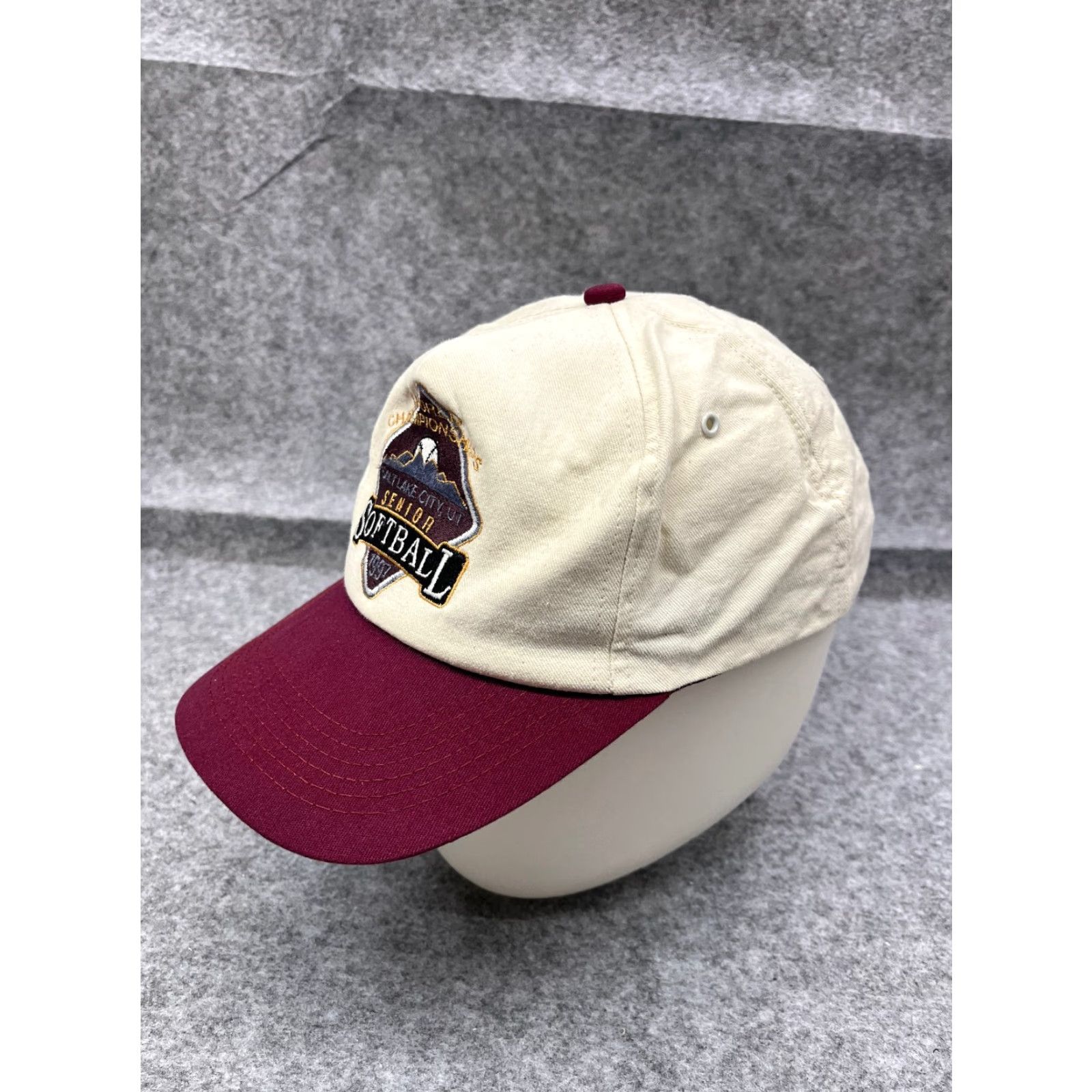 Champion Salt Lake City Senior Softball 1997 Champion Hat SnapBack Adult Ivory Red Cotton Twill Baseball Cap Mens Ballpark Sports Hat Size ONE SIZE - 4 Thumbnail