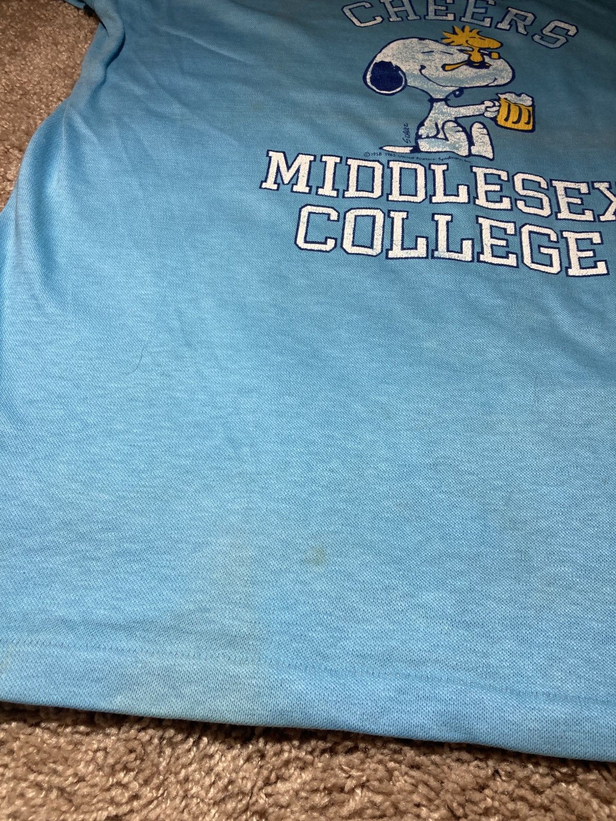 Peanuts 80s Artex Snoopy Cheers Middlesex College Top Athletic Baby Size US L / EU 52-54 / 3 - 10 Thumbnail