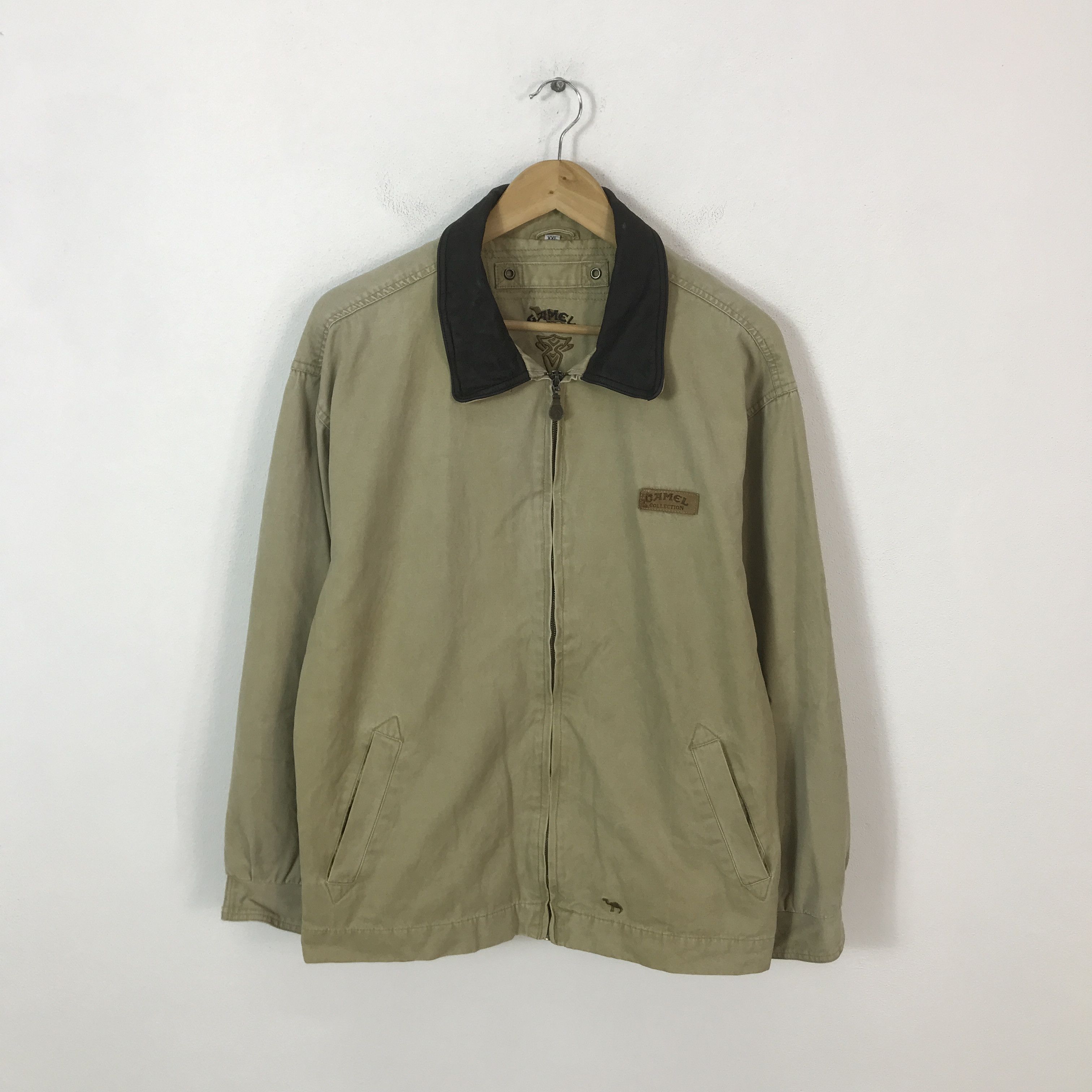Vinatge Camel Collection Leather Collar Jacket K67B6