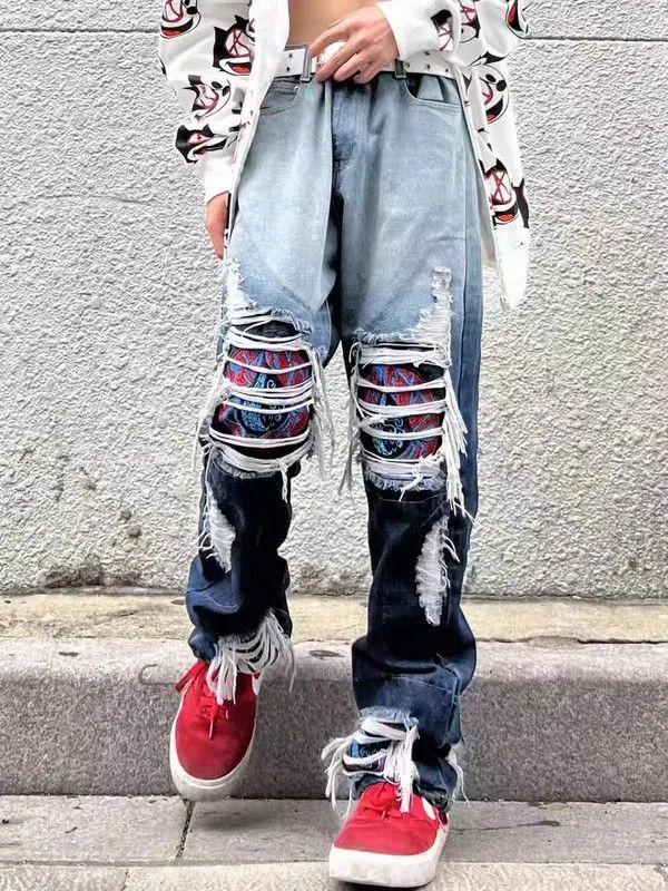 Japanese Brand High street washed heavily embroidered ripped jeans Size US 34 / EU 50 - 7 Thumbnail