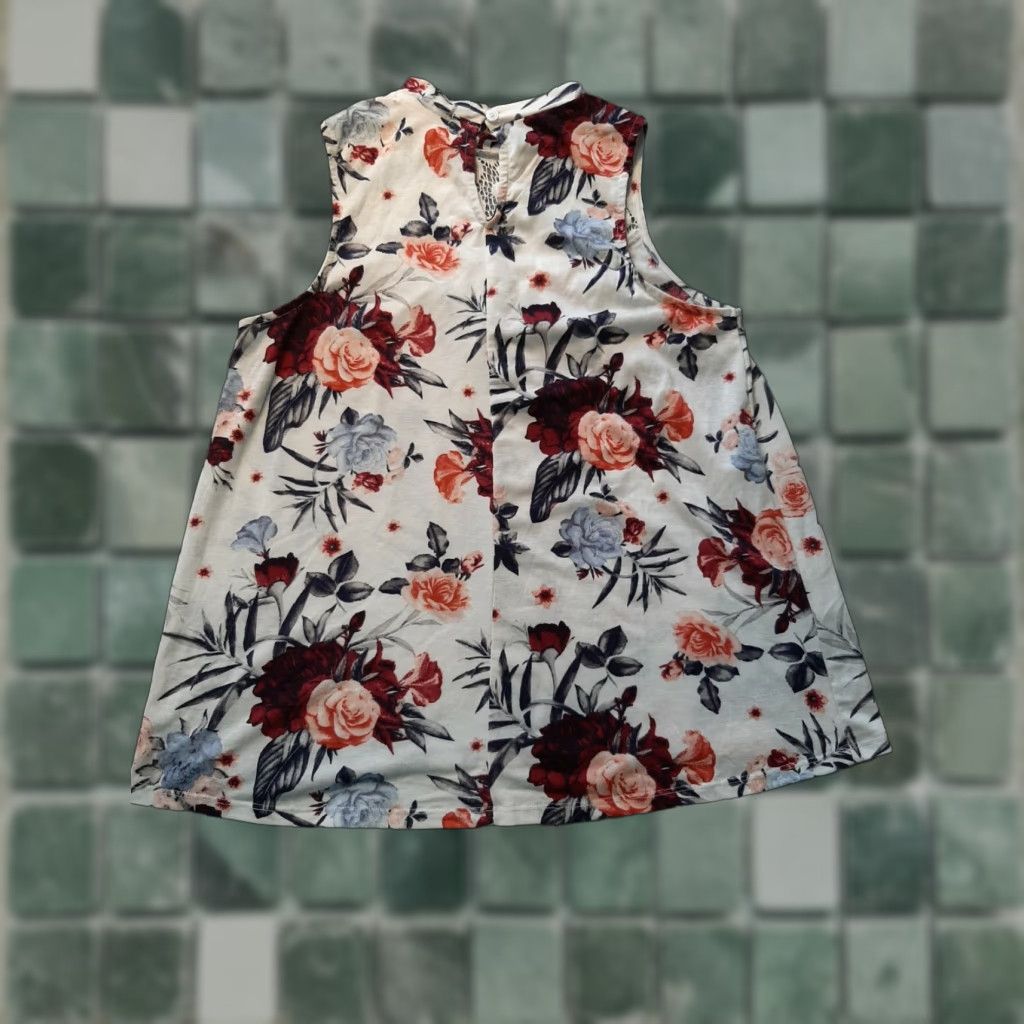 Vintage Wallflower Women's Sleeveless Top L White Lace Keyhole Floral Blouse Casual Shirt Regular L Women's Size L / US 10 / IT 46 - 1 Thumbnail