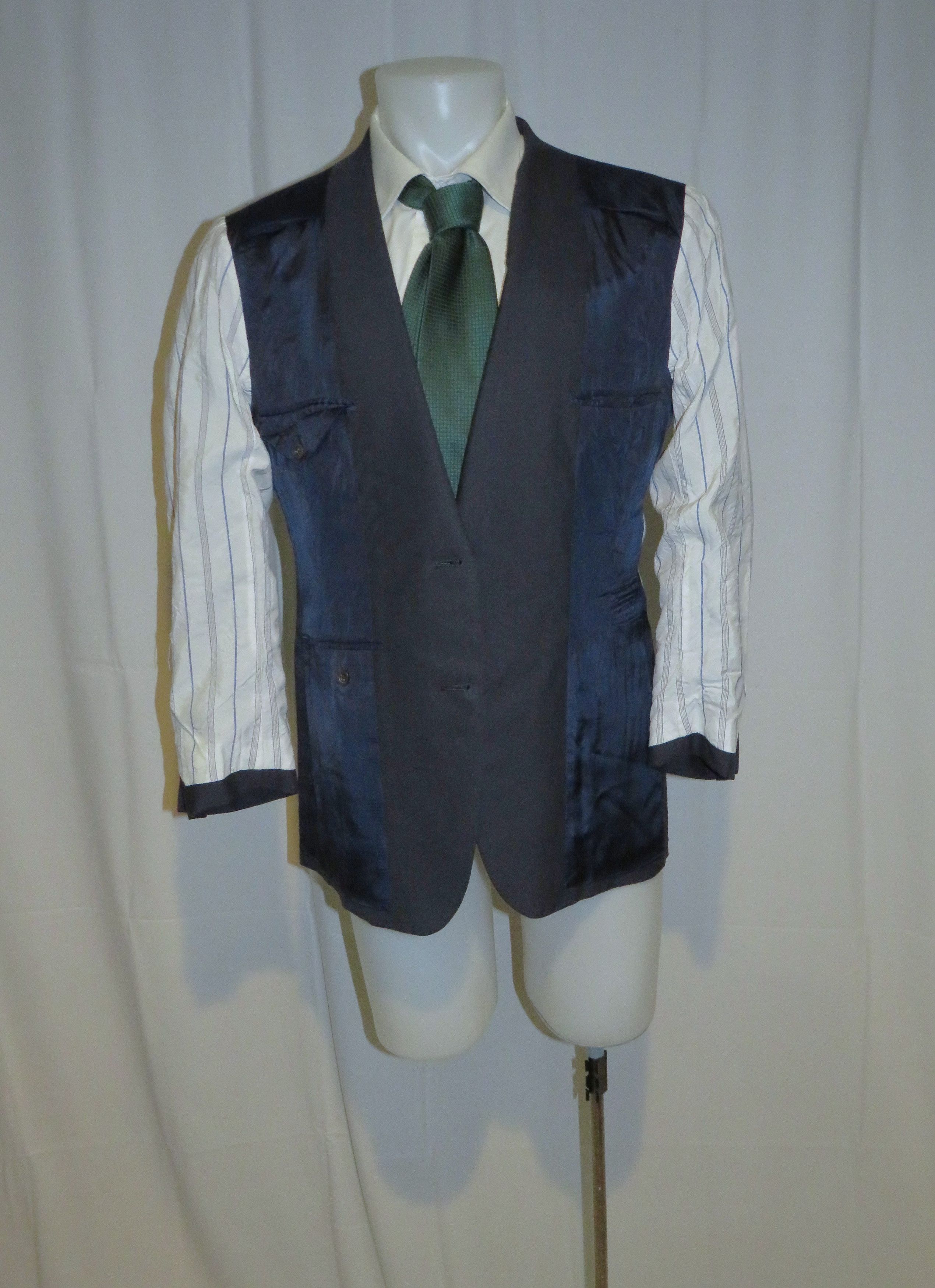Henry Poole Bespoke Savile Row Silk Blend Blue Tic Two Button Suit 38S Size 38S - 13 Thumbnail